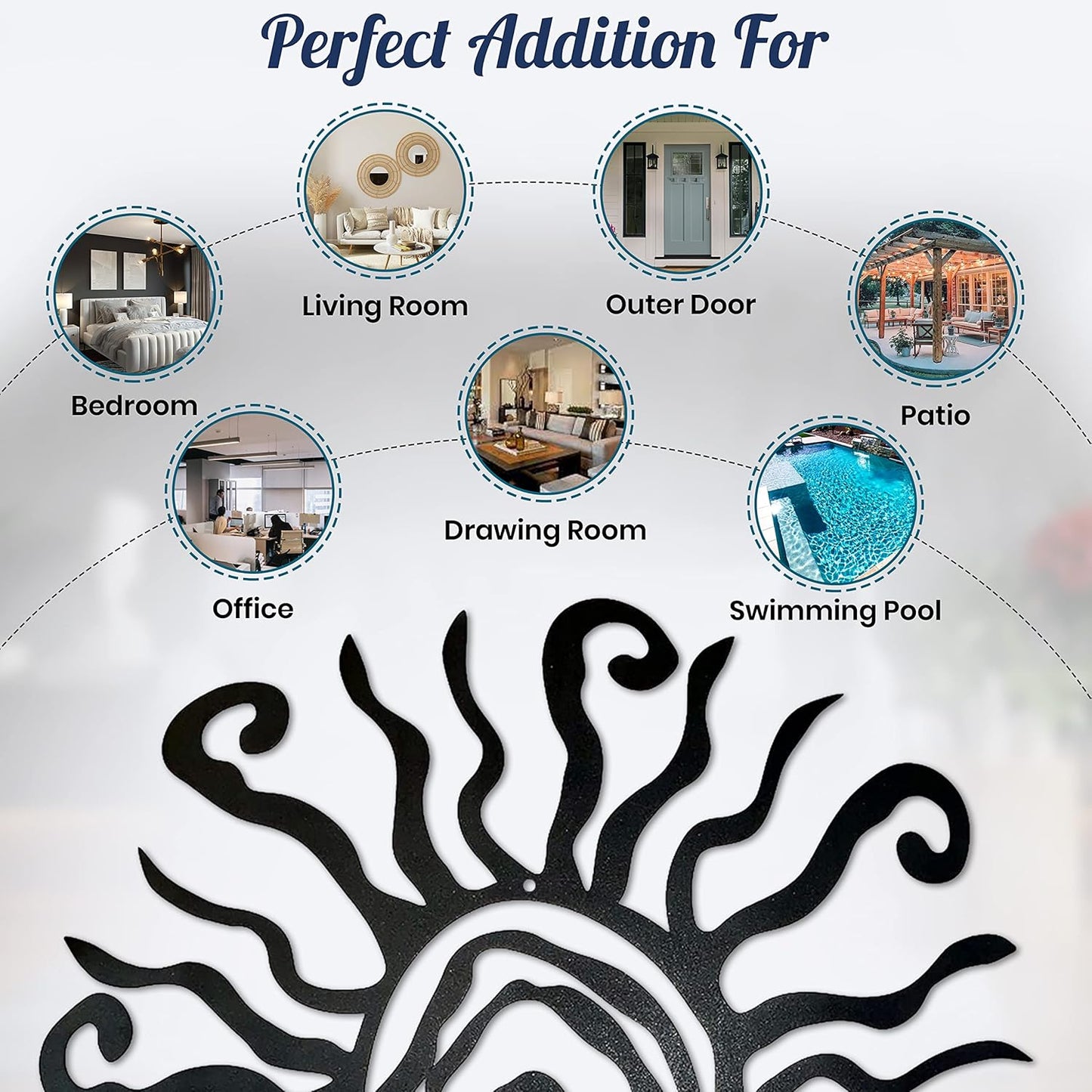 Riverside Designs Wacky Sun Metal Wall Art Indoor/Outdoor Decor - 30" Black Rust Proof Wall Sculpture - Made in USA - Ideal for Bedroom, Garden, Home, Patio and Farmhouse