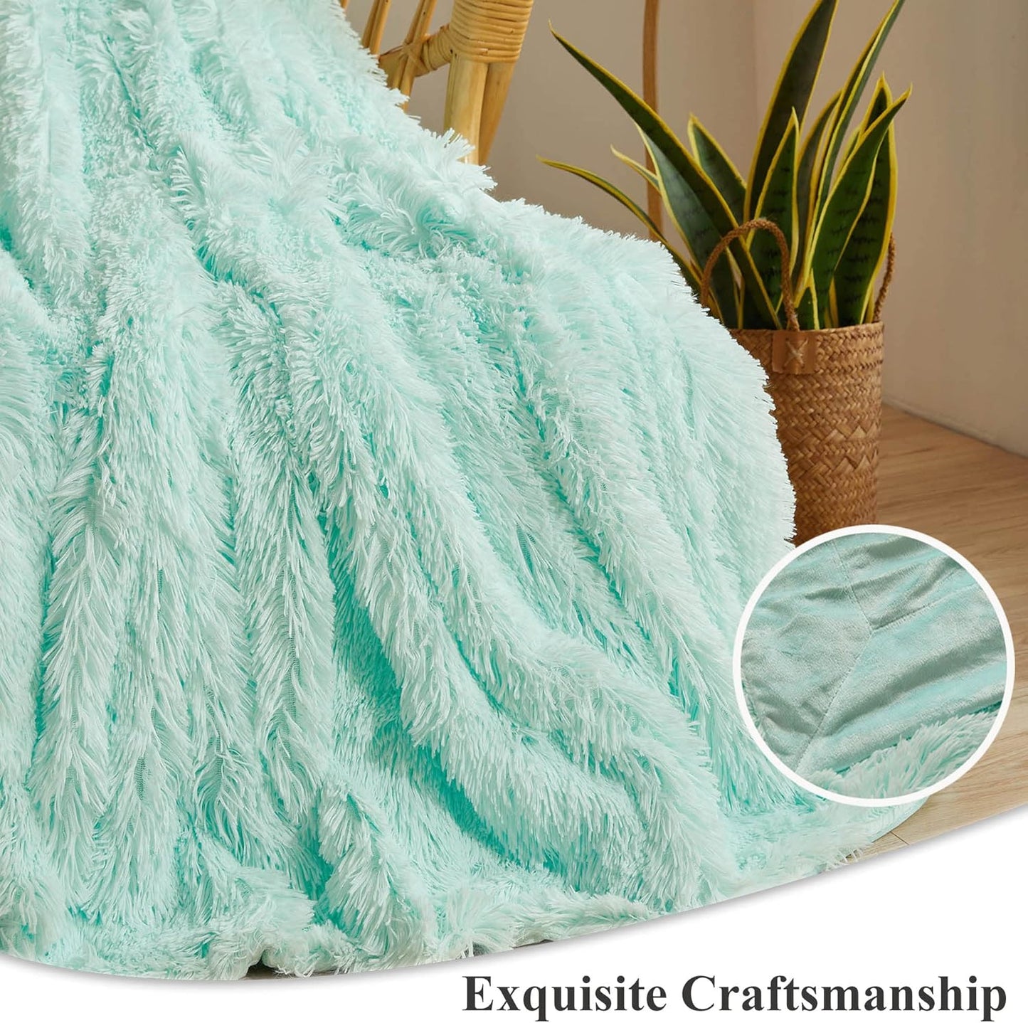 XeGe Luxury Faux Fur Throw Blanket, Aqua Soft 50x60 Fluffy Blanket Throw, Shaggy Plush Decorative Couch Blanket, Cute Furry Throw Holidy Fuzzy Lap Blanket for Kids Women Men Teen Girls Aqua Green