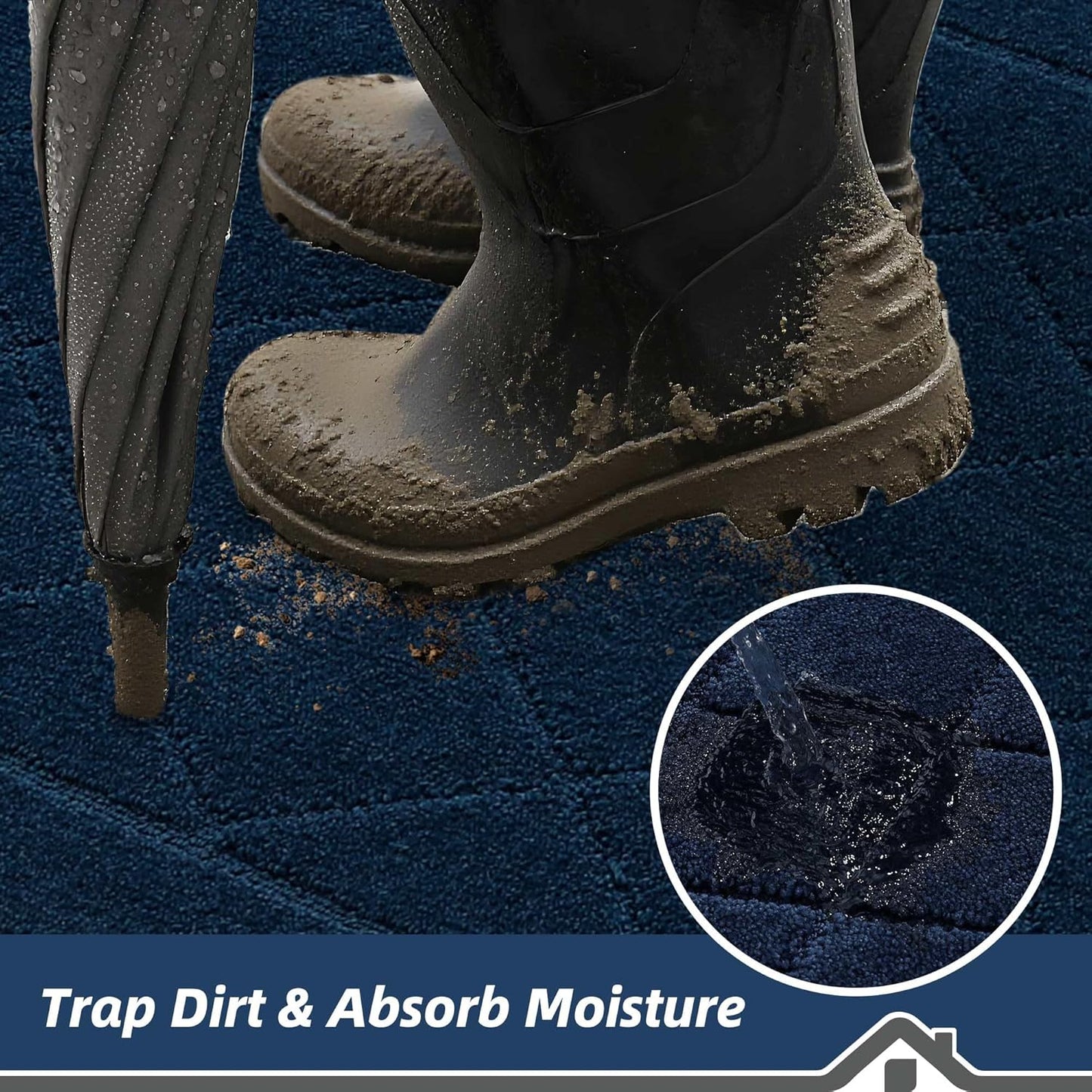 BEQHAUSE Dirt Trapper Door Mat 24" x 36", Doormat Non-Slip Entryway Rugs Washable, Dog Door Mat Stain Resistant and Absorbent Welcome Floor Mat for Front Back Door, Muddy Wet Shoes & Paws, Navy Blue
