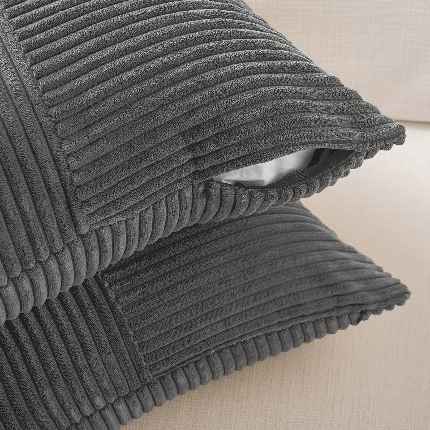 Fancy Homi 2 Packs Dark Gray Decorative Throw Pillow Covers 16x16 Inch for Living Room Couch Bed, Rustic Farmhouse Boho Home Decor, Soft Corss Patchwork Corduroy Textured Square Cushion Case 40x40 cm