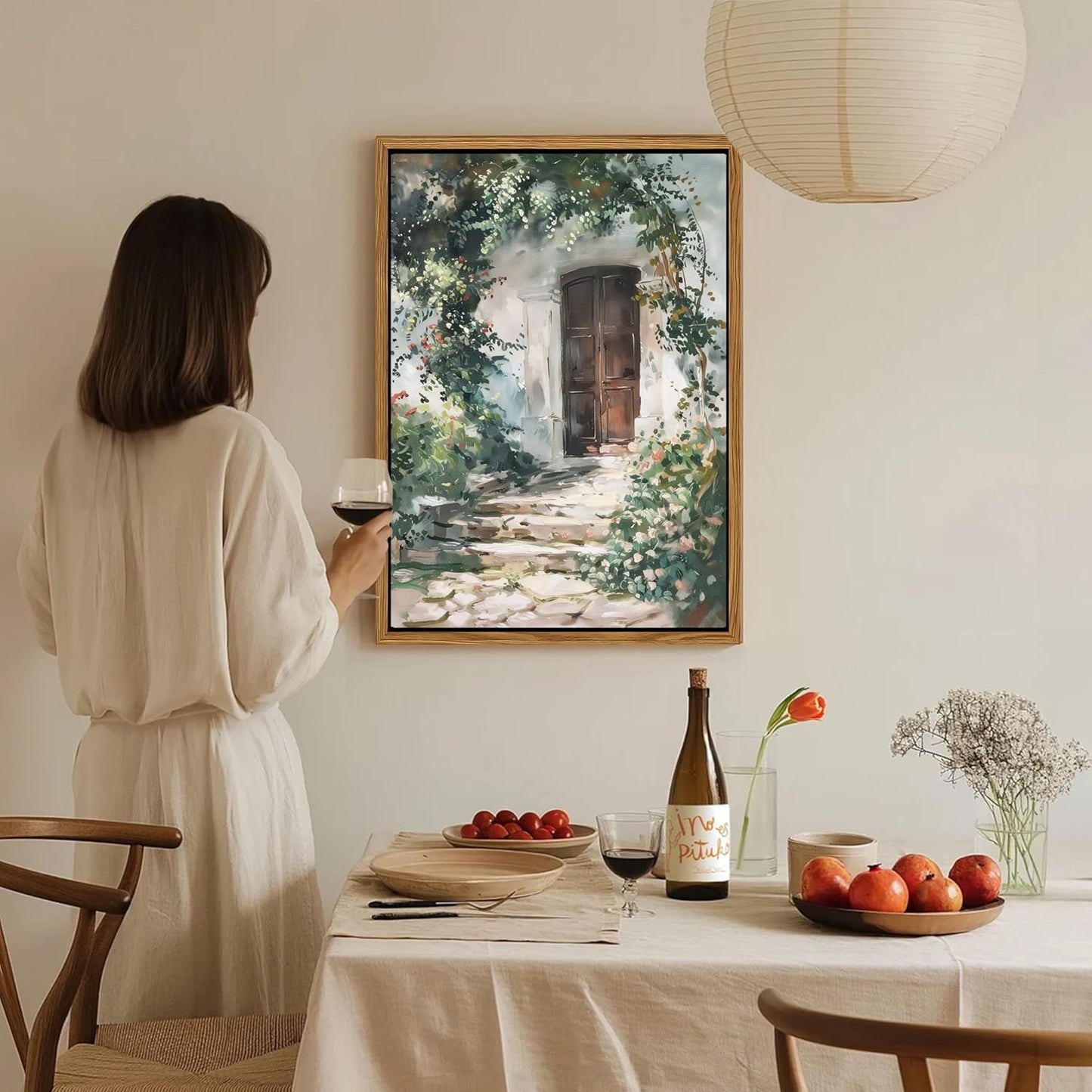 Floating Framed Canvas Vintage Wall Art, Rustic Cottage Spring Garden Oil Paintings Print, Country Floral Pictures Wall Decor for Living Room Bedroom Office Home Decor 12x16 inch