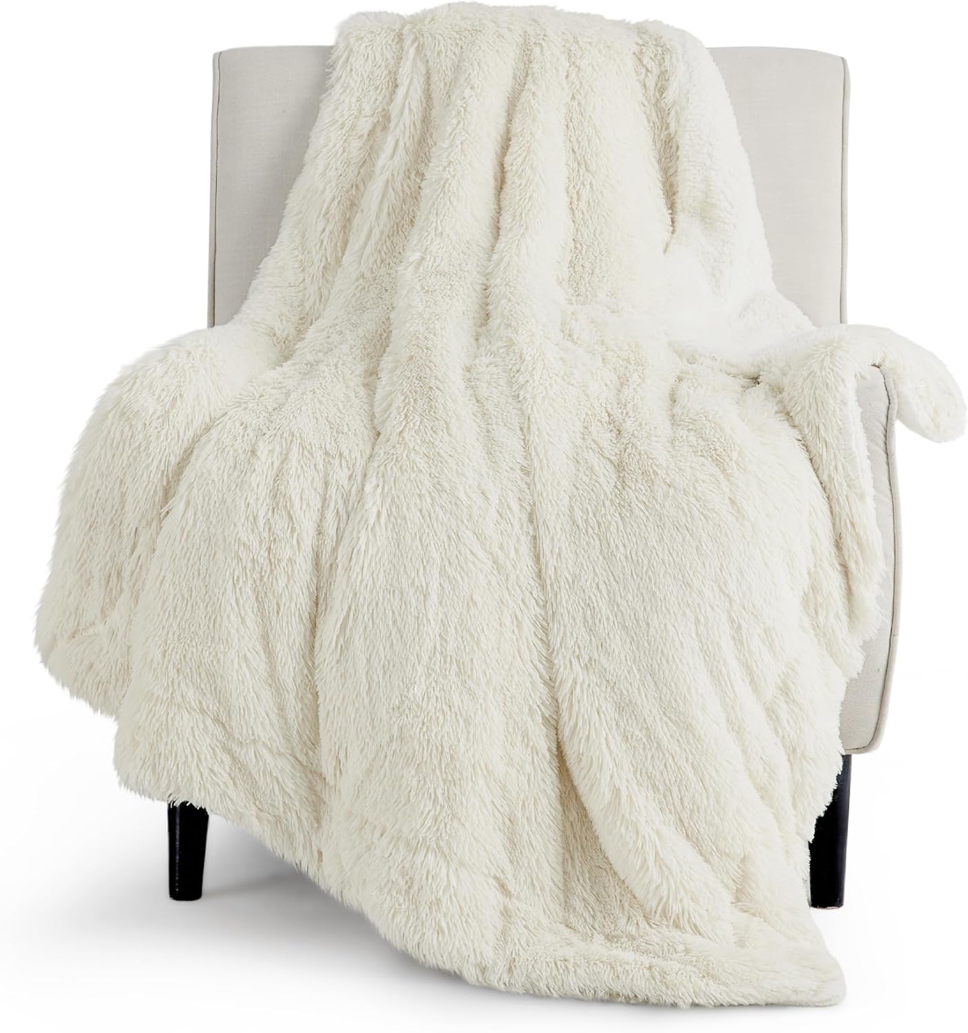 Bedsure GentleSoft Fluffy Cream Throw Blanket Decorative Blankets for Bed Couch Sofa, Cream Decor Sherpa Fleece Soft Cozy Fuzzy Plush Thick Warm Faux Fur Decorations, Ivory Baby Girl Gifts, 50x60