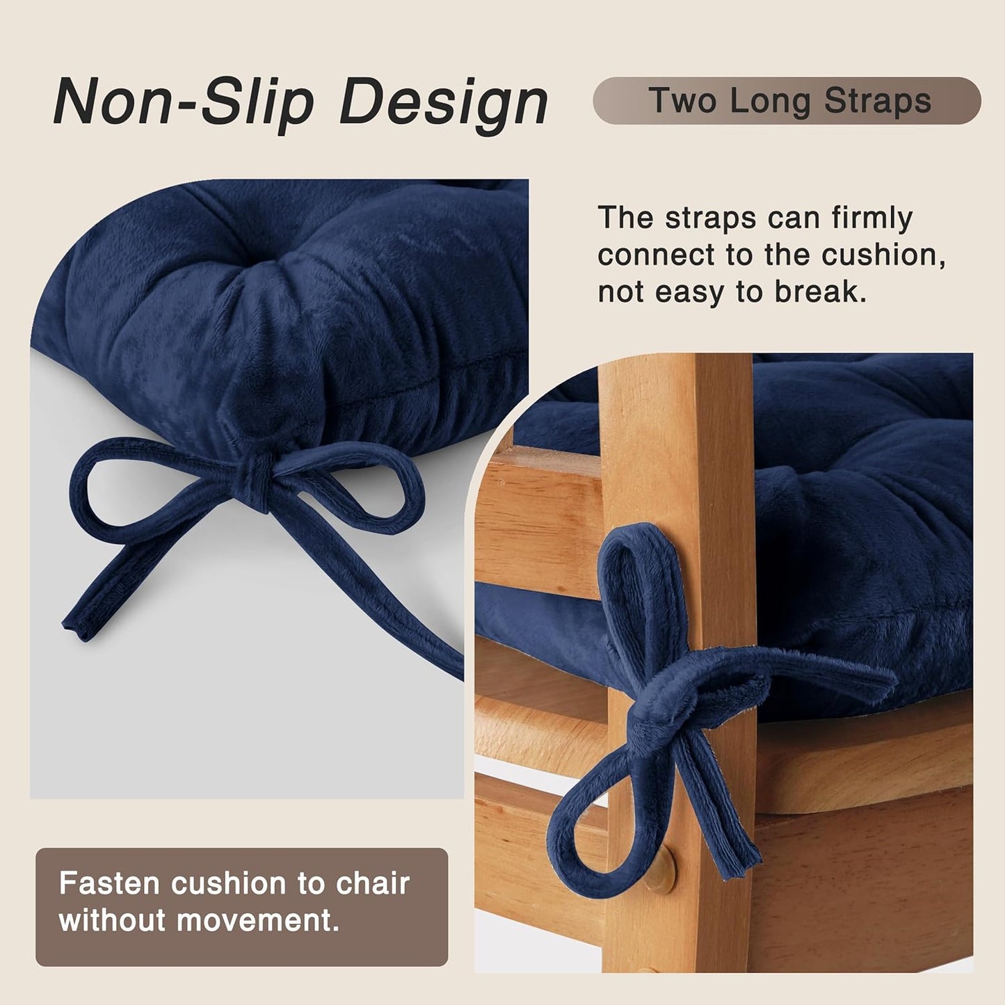 OVOV Chair Cushions for Dining Chairs Set of 6 Tufted Indoor Chair Pads with Ties Soft Square Seat Cushions for Kitchen Chairs 15.5"x15.5",Navy