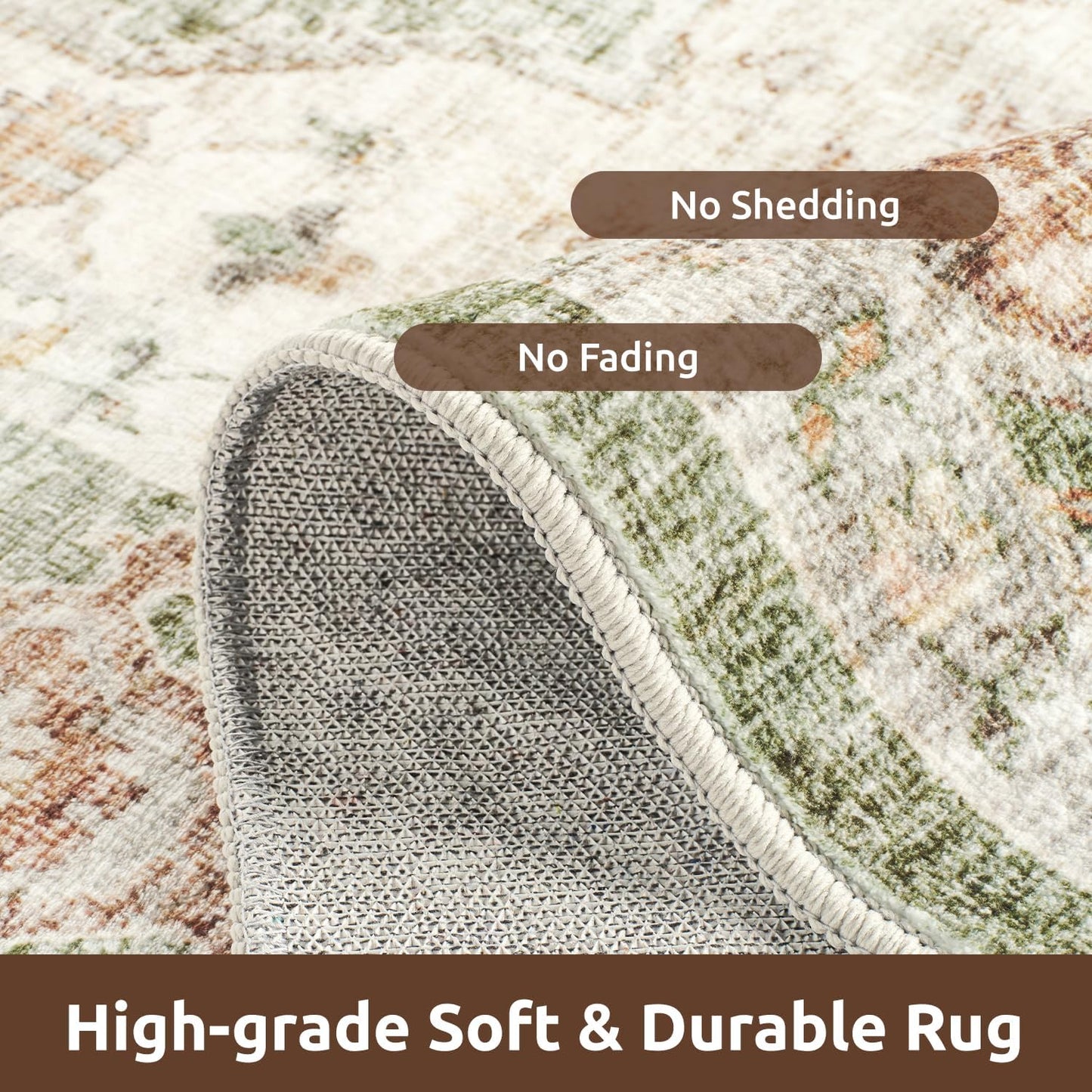 AMOAMI-Area Rug 8X10 Rugs for Living Room-Vintage Soft Green Rugs for Bedroom-Non Slip Carpet-Washable Rug for Dining Room Living Room Bedroom Office Under Table