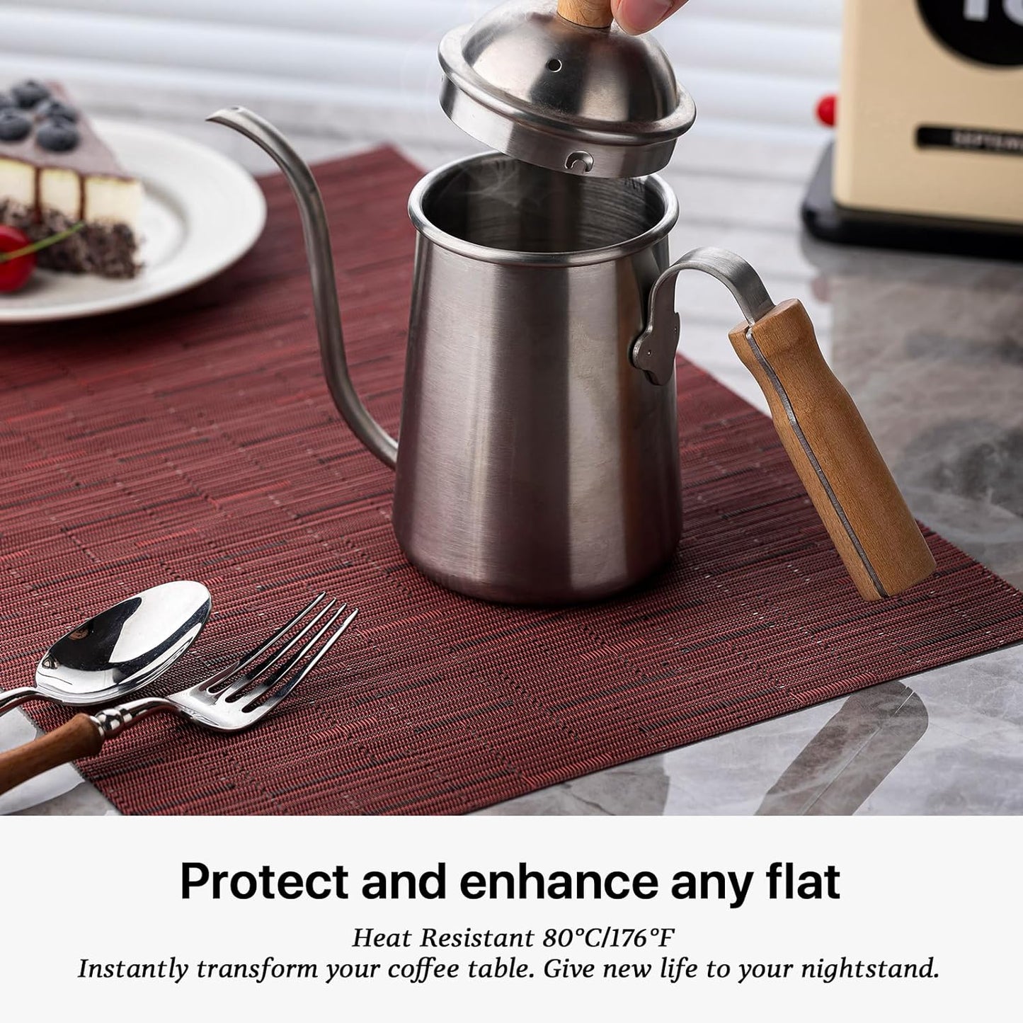 LEXMORE Placemats Set of 6 Vinyl/Plastic Woven Place Mats for Kitchen Table Indoor/Outdoor Washable Placemat Wipeable Dining Table Mats(Burgundy)