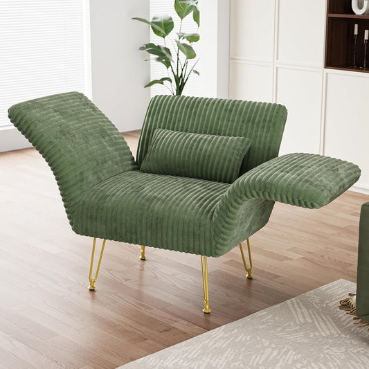 Txtin's Comfy Accent Chair Reading Chair for Bedroom Cozy Wing Arm Living Room Single Sofa Chair with Angle Adjustable Arms Green Corduroy Easy Assembly