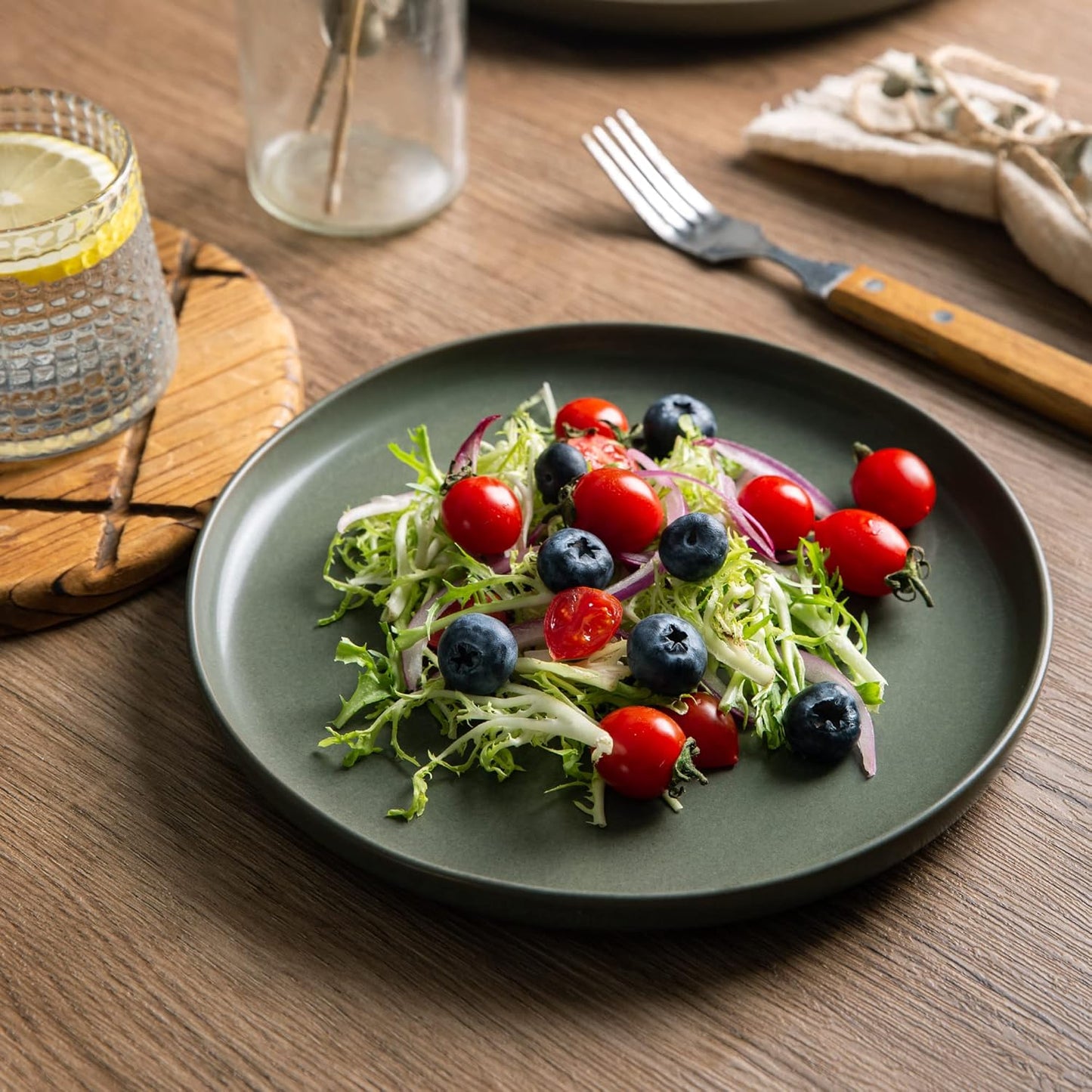 AmorArc Dinnerware Sets, Wavy Rim Plates and Bowls Sets,Highly Chip and Crack Resistant | Dishwasher & Microwave & Oven Safe Dishes set, Service for 8 (24pc)