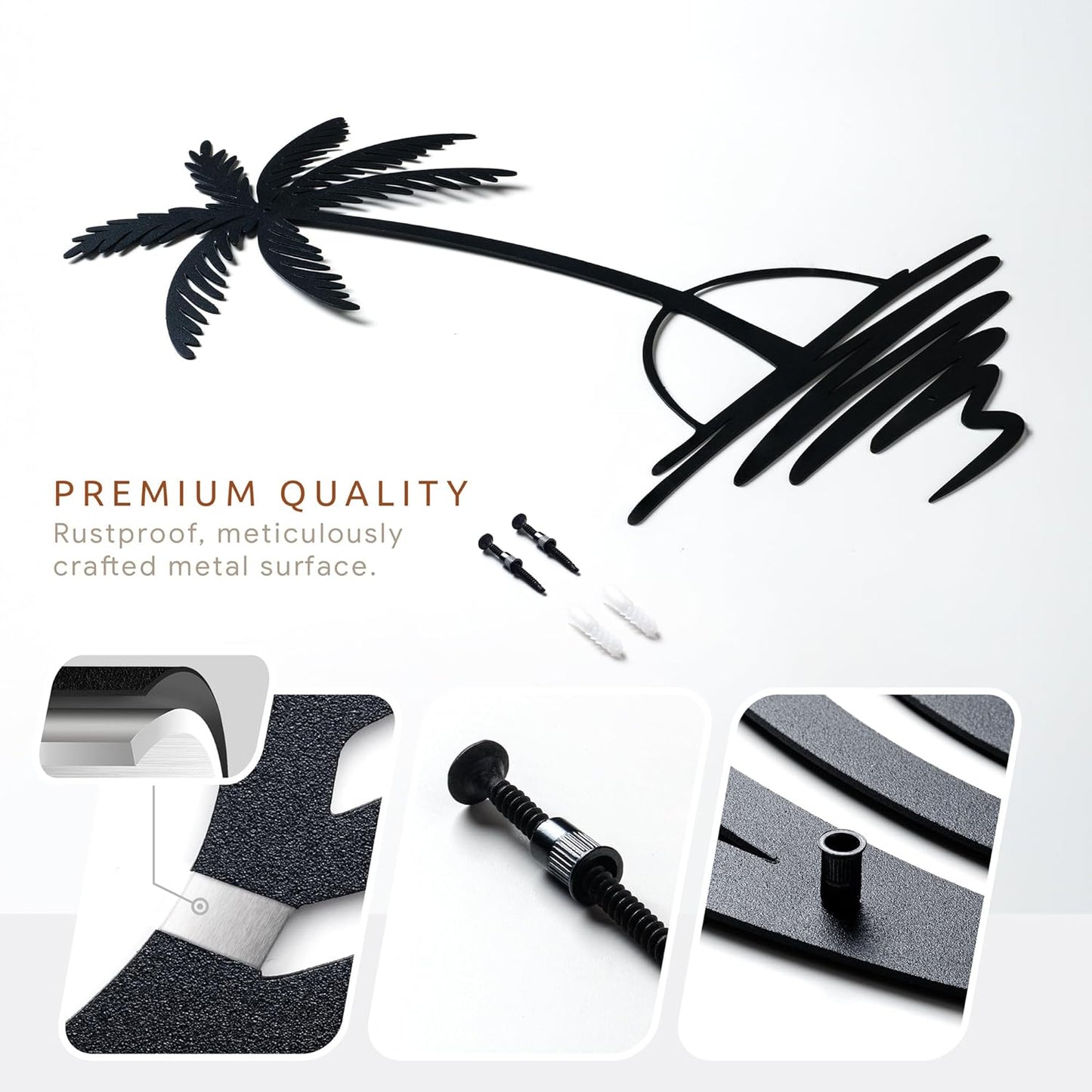 Metal Palm Tree with Sunset Wall Art, Large Outdoor Wall Decor, Tropical Beach Decor for Living Room, Bedroom, Garden Home Wall Sign, Perfect Metal Wall Art for Beach House (Black, 32 x 26 inches)