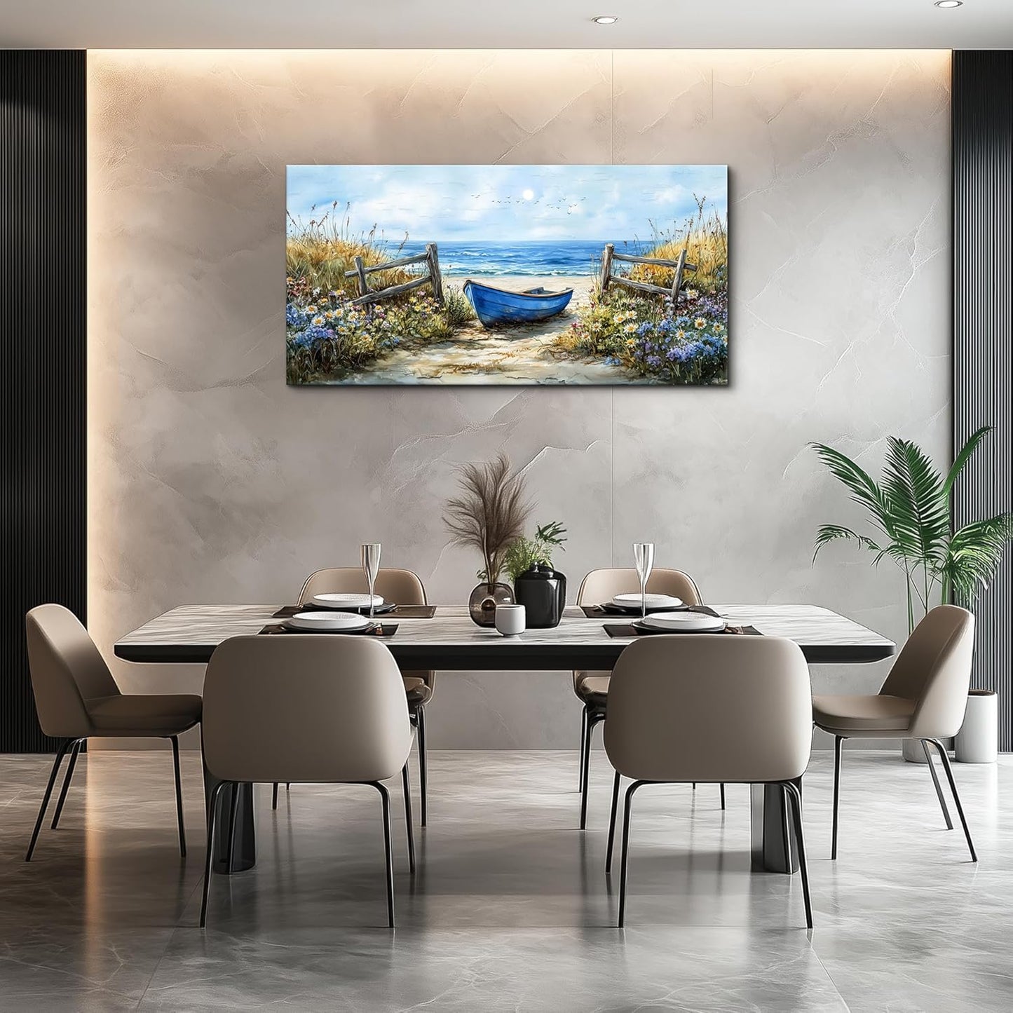 ZUITINGHUA Large Wall Decor For Living Room Canvas Wall Art For Office Modern Wall Decorations For Bedroom Boat Landscape Painting Seaside Pictures Artwork Room Home Decor 24x48 In