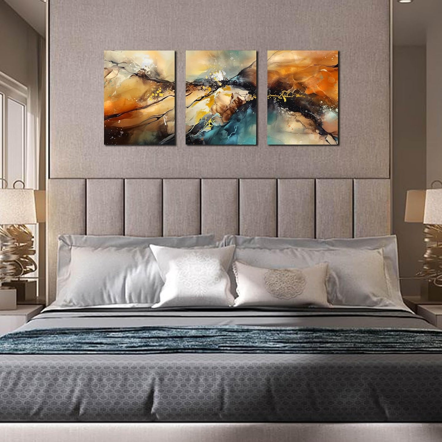 HUBOSKN Abstract Canvas Wall Art for Living Room - Modern Pictures for Office Wall Decor - 3 Piece Wall Art for Bedroom Size 12" x 16"