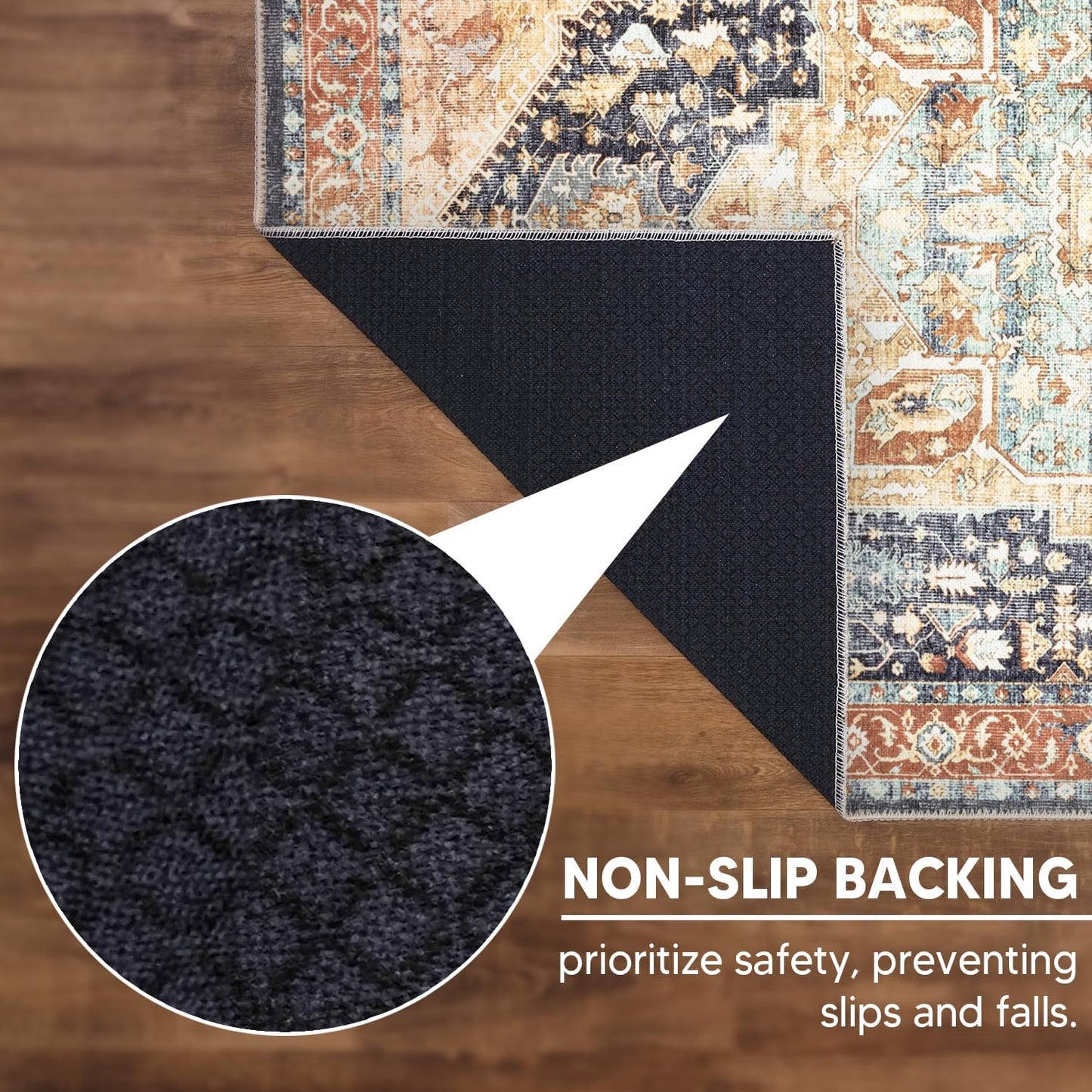Keen Home Design 5x7 Rug - Machine Washable Area Rug with Non-Slip Backing, Ideal for Living Room, Dining Room, Bedroom - Vintage, Easy Clean, Durable, Low Pile Rug - (5' x 7')