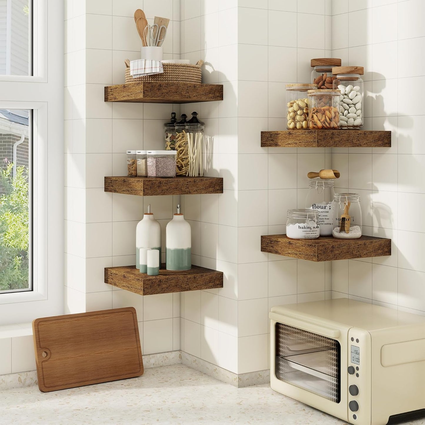 fuqing Floating Shelves for Wall, Bathroom Shelf Wall Mounted for Storage, Shelves with Invisible Bracket for Bedroom, Kitchen, Living Room, Farmhouse Small Book Shelf, 6.5 Inch Set of 3, Rustic Brown