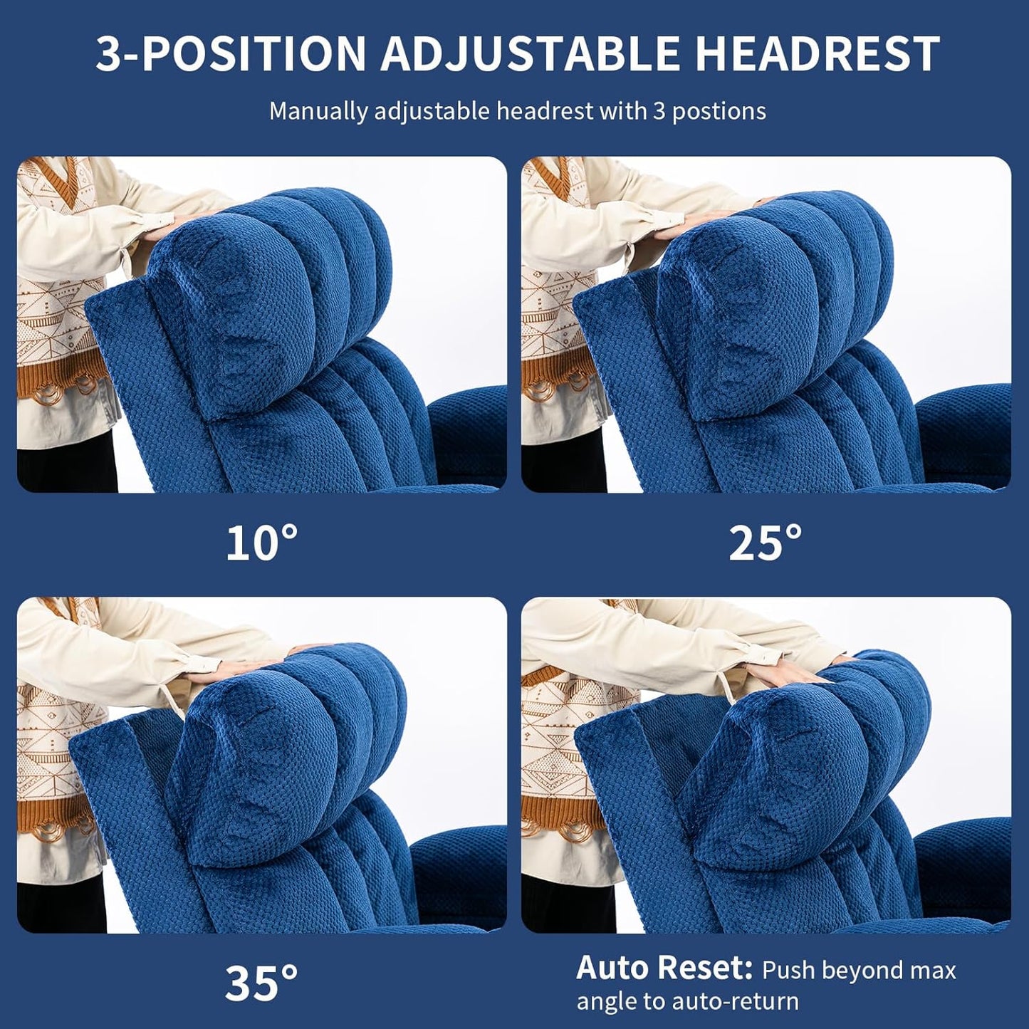 Dual Motor Power Lift Recliner Chair with Adjustable Headrest, Extended Footrest for Elderly,Oversized Recliner with Massage and Heat,USB Port,Type C,Cup Holders,Hidden Storage Box,Navy Blue