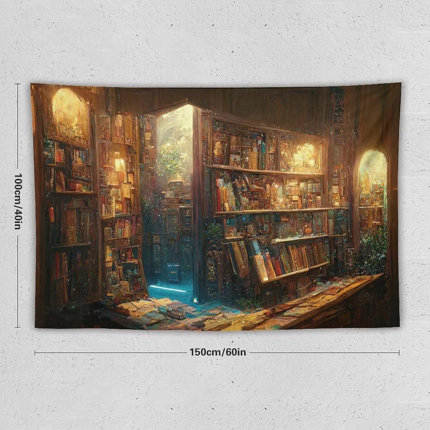 Kurtect Bookshelf Tapestry,Vintage Style Library Watercolor Art Theme Pattern Print Tapestries for Party Beach Picnic Blankets Tablecloths Living Room Wall Deocr, 40x60 in