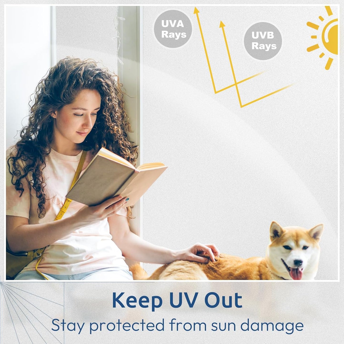 rabbitgoo Window Privacy Film, Non-Adhesive Frosted Glass Window Film for Bathroom, Static Cling Heat Blocking Stickers for Home Indoor Opaque Frosting Coverings House Tint, Matte White 35.4" x 196.8"