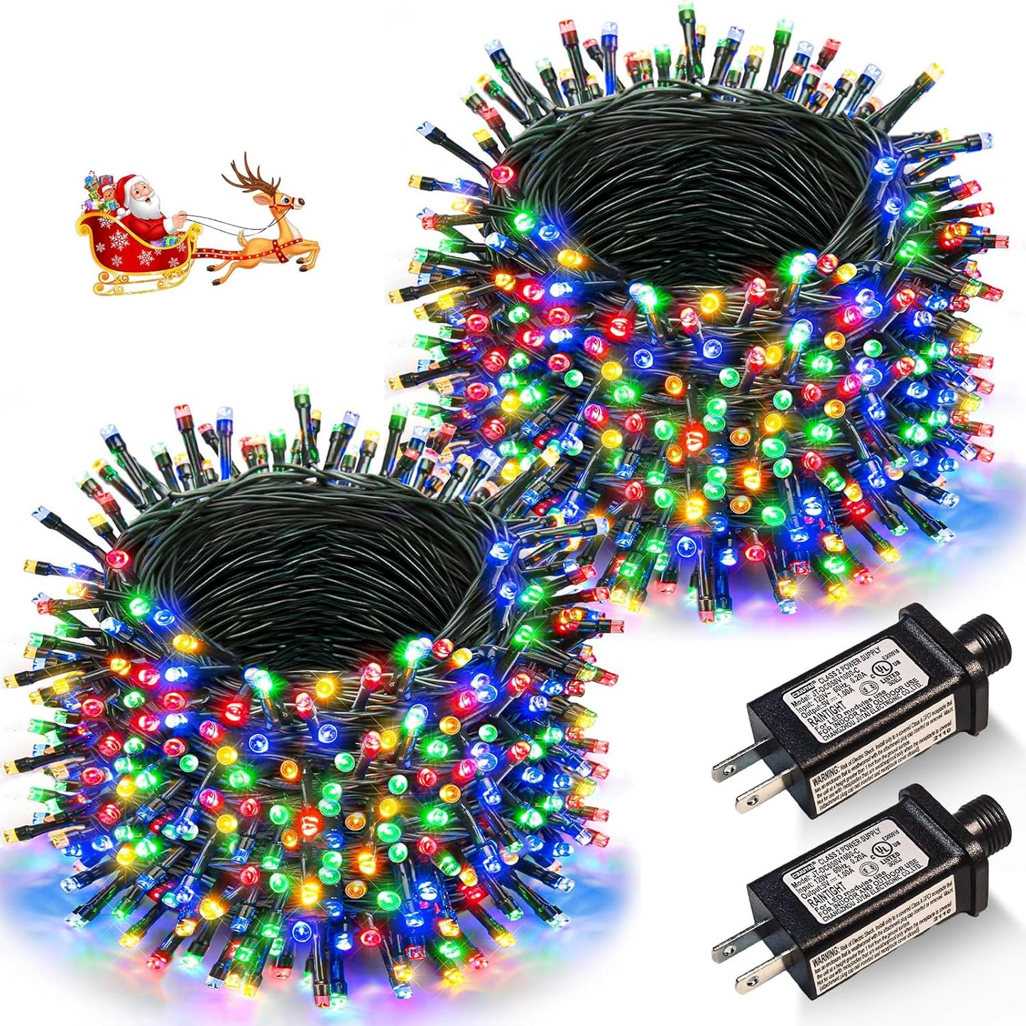 2 Pack Christmas Lights Outdoor, Total 200FT 600LED Christmas Tree Lights with 8 Modes Waterproof, Green Wire Dtring Twinkle Lights for Indoor Patio Garden Xmas Party Decorations, Multicolor