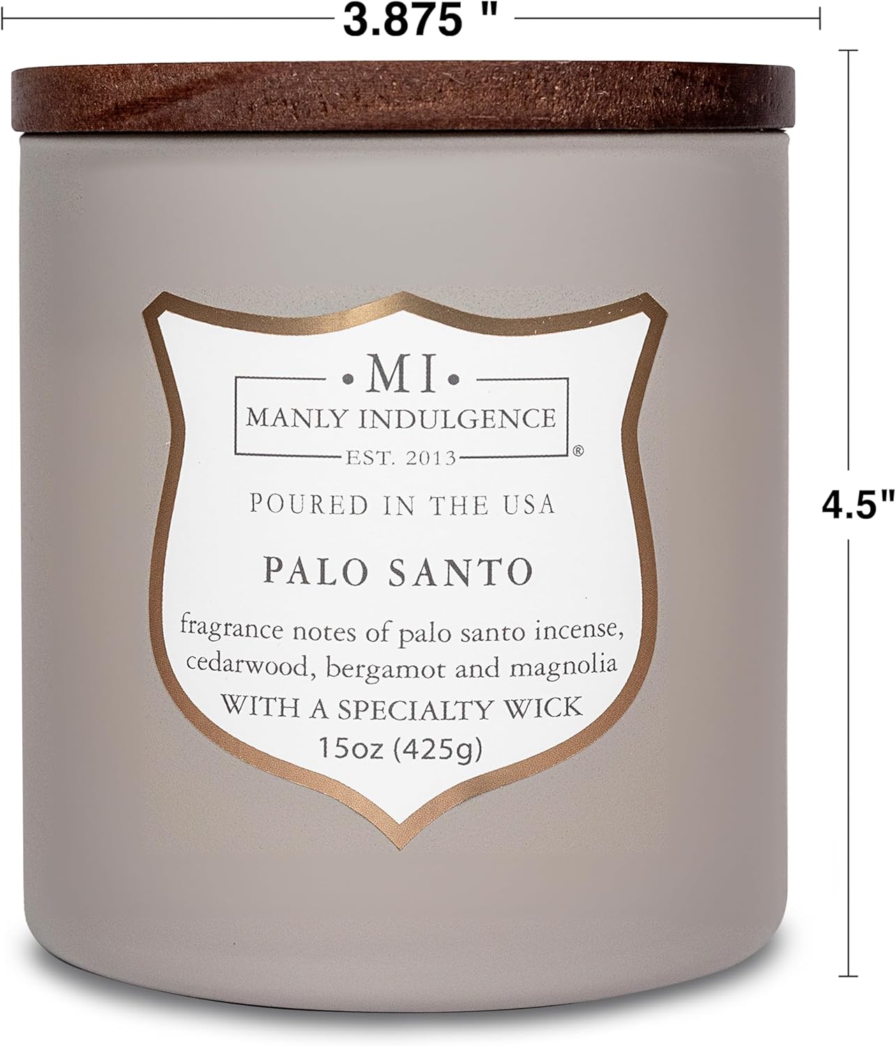 Manly Indulgence Palo Santo Scented Candles for Men, 15 oz Wooden Wick, Premium Soy Blend Wax, 60H Burn, Candles for Home Scented - Made in The USA