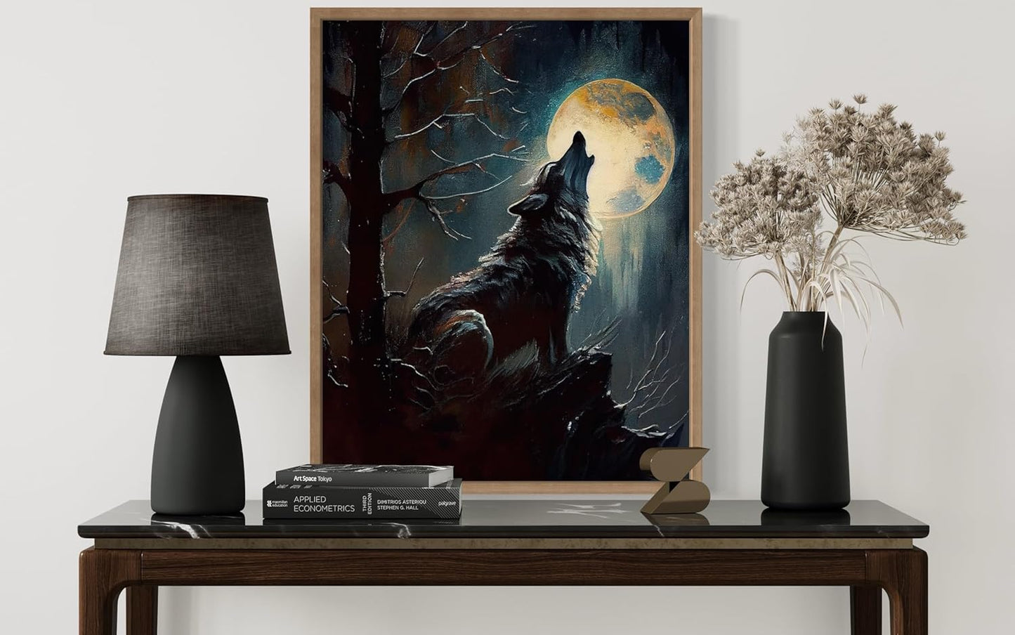 Wolf howling Poster Art Print, Halloween Scary Vintage Wall Art Academia Spooky Painting Decoration for Horror Prints, Gothic Posters Bedroom Decor 89 (Wolf howling, 11 x 14 inches, Wood Frame)