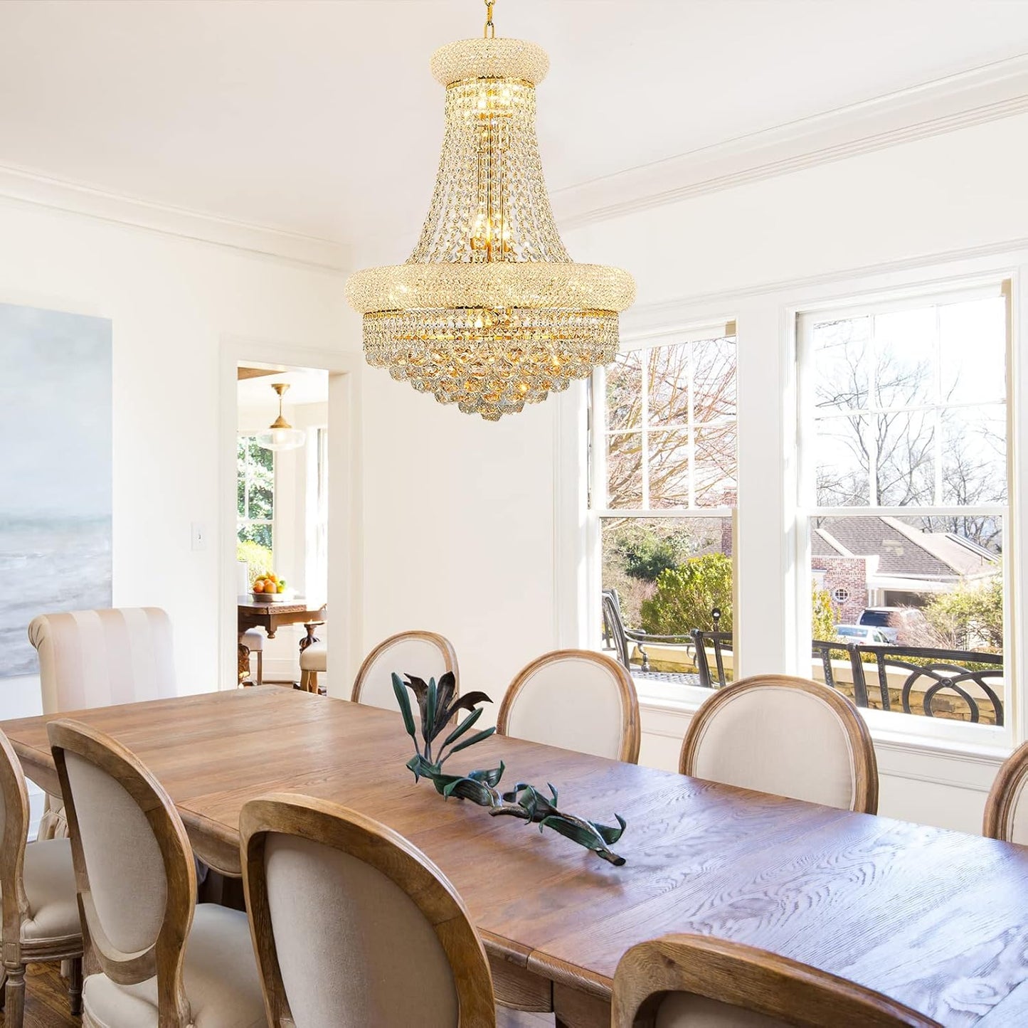 12 - Light Unique Empire Crystal Chandelier for Foyer Entryway Living Room Dining Room Bedroom Entryway Gold Finish