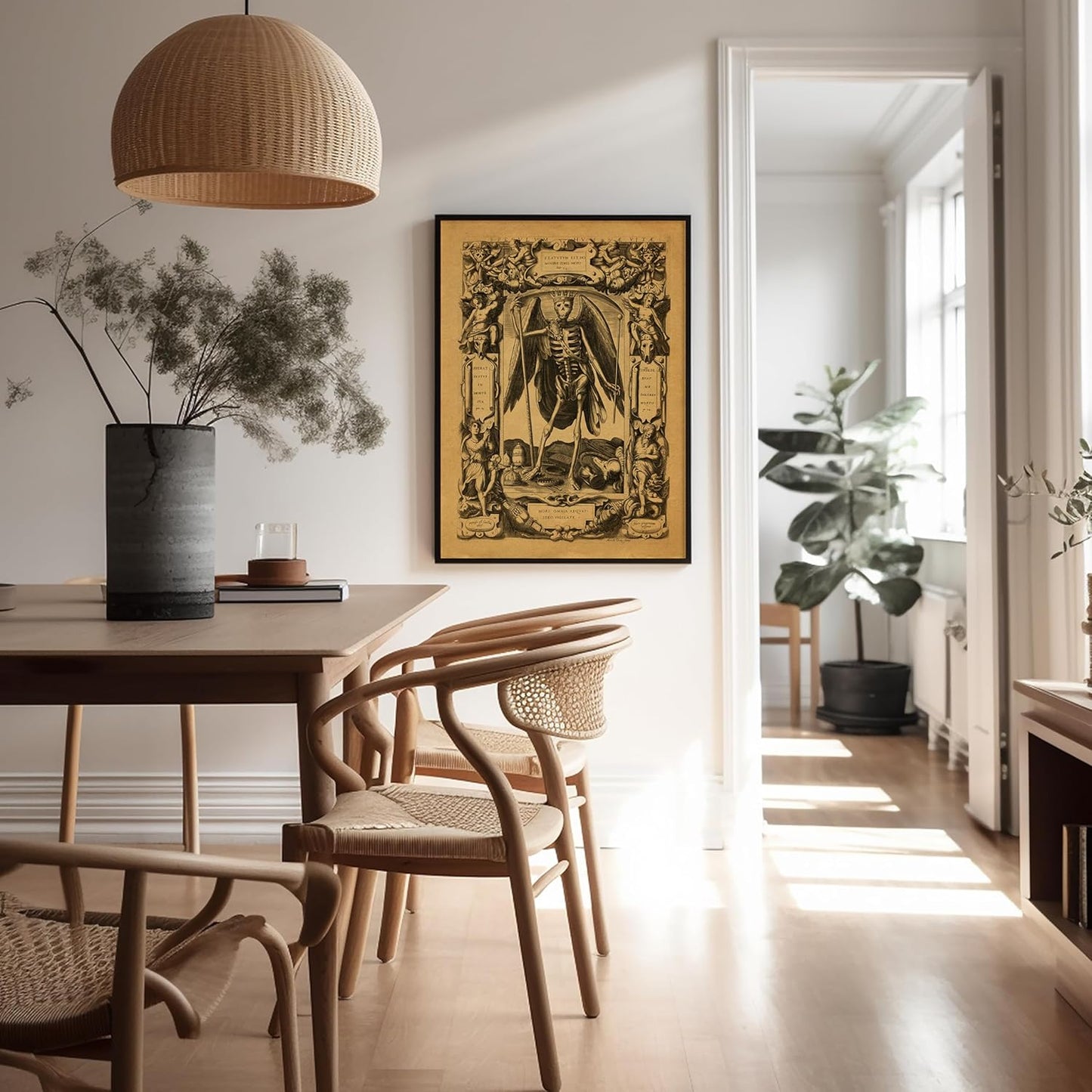 Poster Master Vintage Angel of Death Poster - Grim Reaper Print - Halloween Art - Mirror of Human Life Art - Gift for Men & Women - Gothic Decor for Living Room or Bedroom - 11x14 UNFRAMED Wall Art