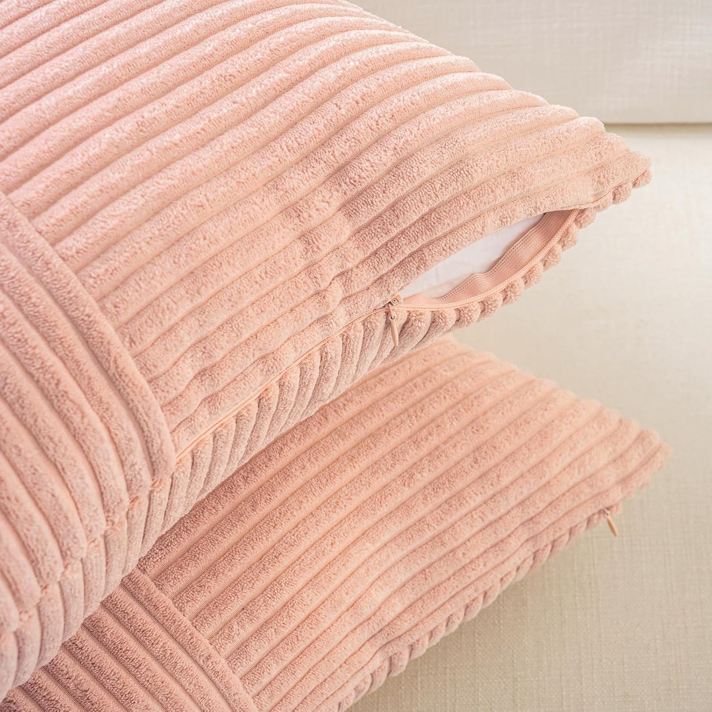 Fancy Homi 2 Packs Peach Long Lumbar Decorative Throw Pillow Covers 12x24 Inch for Couch Bed Sofa, Rustic Farmhouse Boho Home Decor, Soft Striped Corduroy Rectangle Accent Cushion Case 30x60 cm