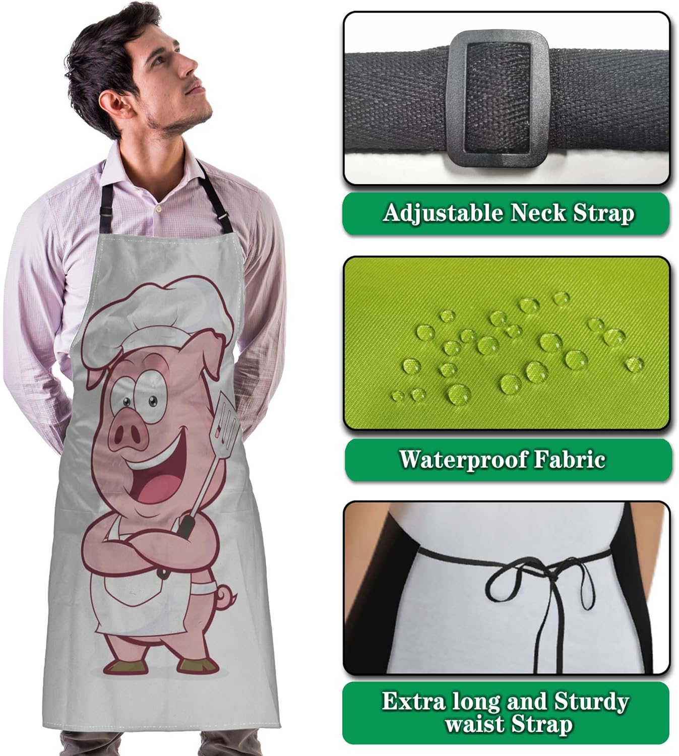 Kitchen Apron for Men Pig Chef Women Aprons for Cooking Restaurant BBQ Painting Crafting Gardening 27” (W) x 31” (H), Waterproof Apron