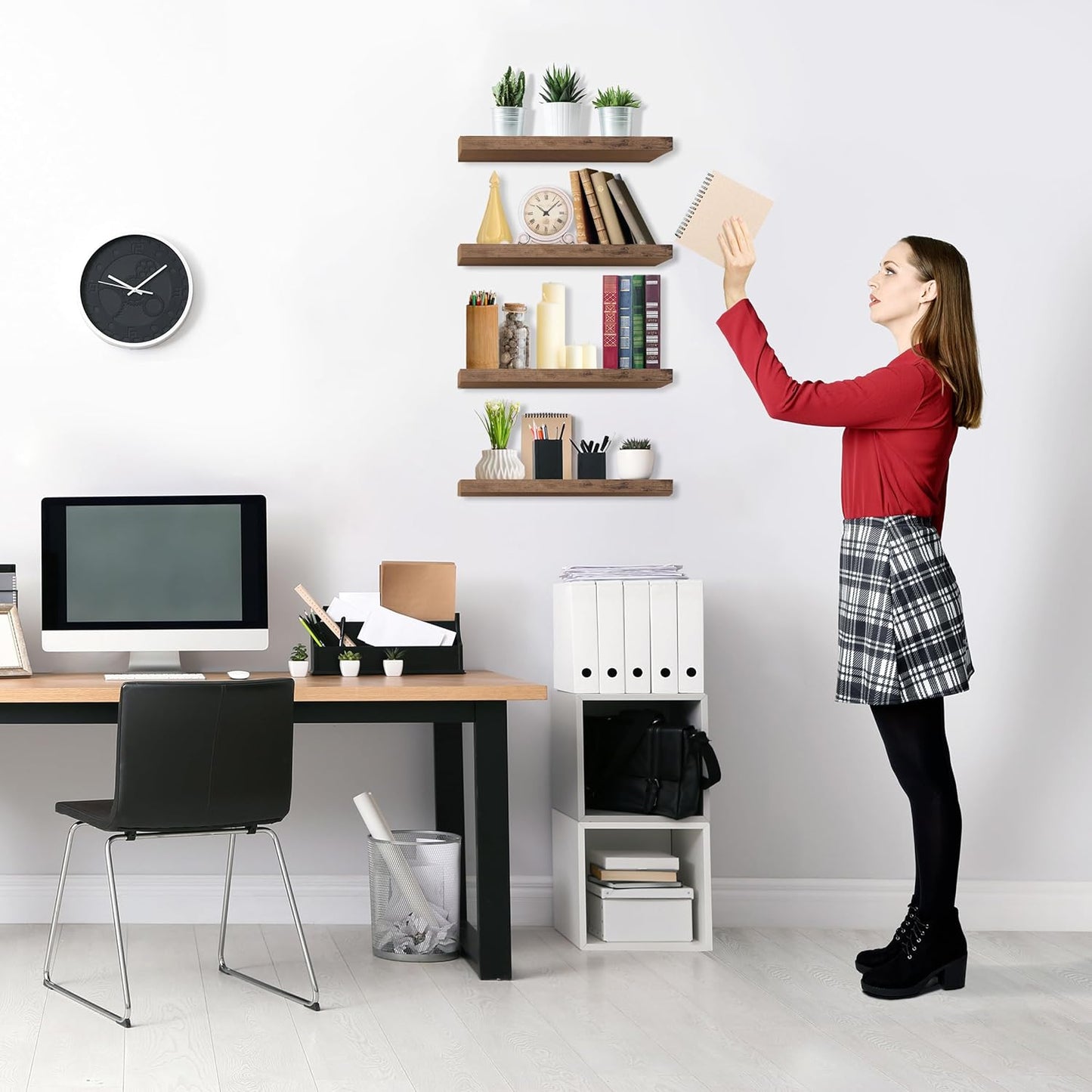 Sorbus Floating Shelves for Wall, Bathroom Shelves Wall Mounted for Kitchen, Bedroom, Living Room, Bathroom Storage, Over Toilet, Hanging Book Shelf for Wall Home Decor (Mahogany, 4 Pack)