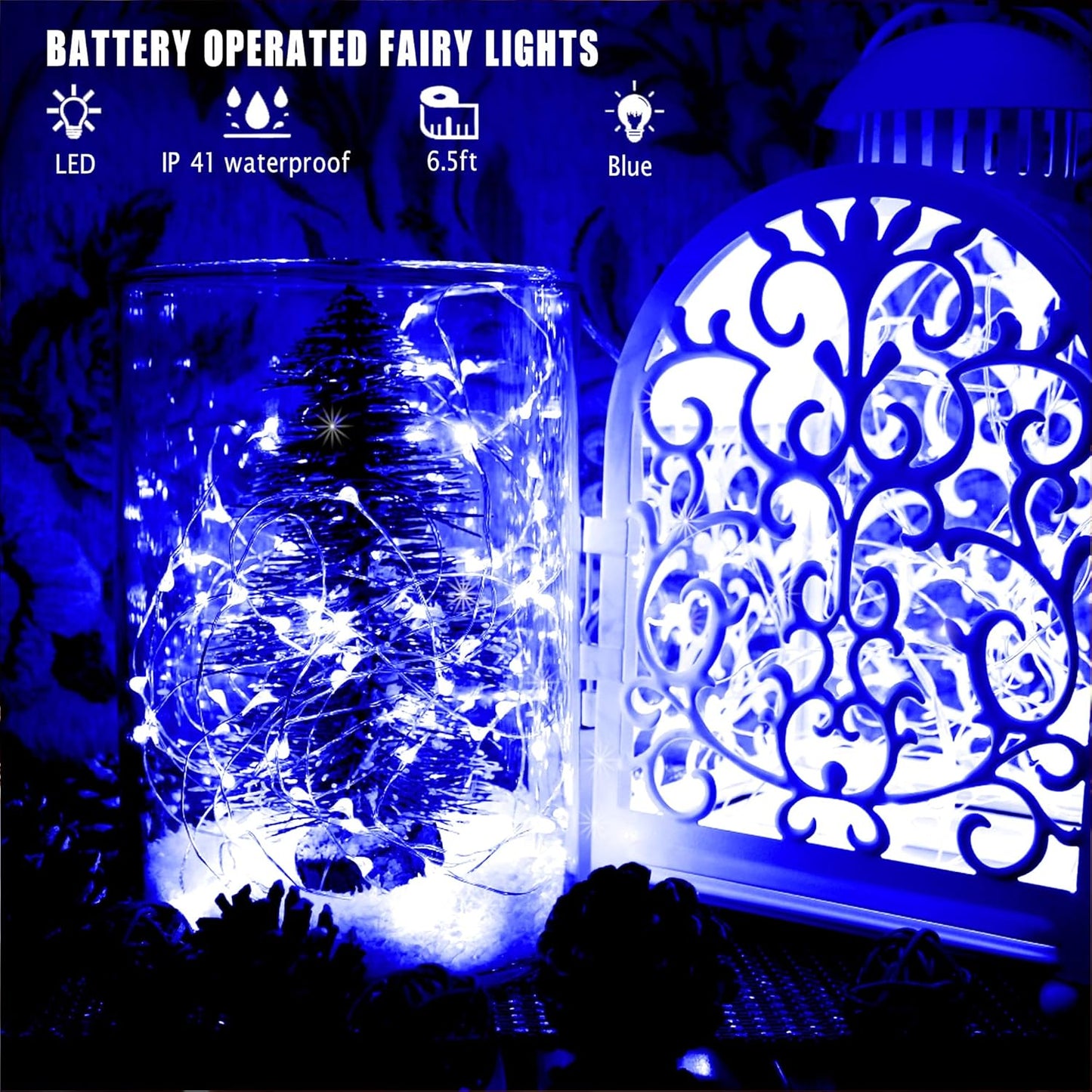 [6-Pack] 7Feet Starry String Lights,Fairy String Lights 20 Micro Starry LEDs On Silvery Copper Wire 2pcs CR2032 Batteries Included,Works for Wedding Centerpiece,Party,Christmas Table Decor (Blue)