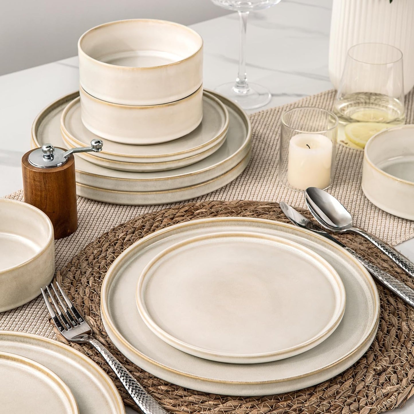 AmorArc Ceramic Dinnerware Sets, Handmade Reactive Glaze Stoneware Plates and Bowls Sets,Highly Chip and Crack Resistant | Dishwasher & Microwave Safe Dishes Set, Service for 6 (18pc)