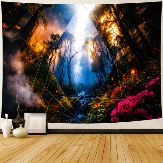 Delur Forest Tapestry Tree of Life Misty Tropical Rainforest Tapestry Wall Hanging Mystical Colorful Spiritual Psychedelic Nature Landscape Headboard for Bedroom Living Room Home Decor (70.8" x 92.5")