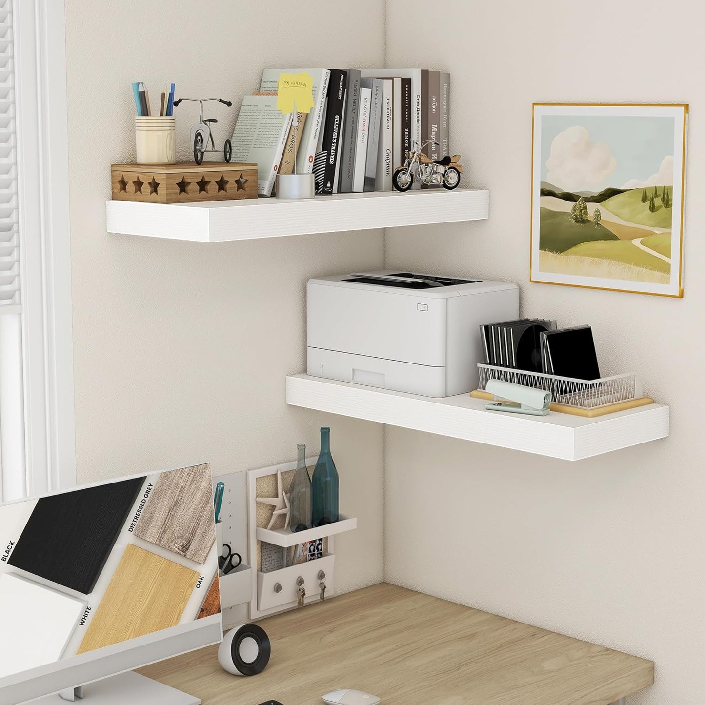 Deep Floating Shelves | 30 Inch Floating Shelves for Wall Set of 2 | 12 Inch Deep White Shelves for Living Room Bathroom Laundry Room Bedroom Kitchen Home Office - White