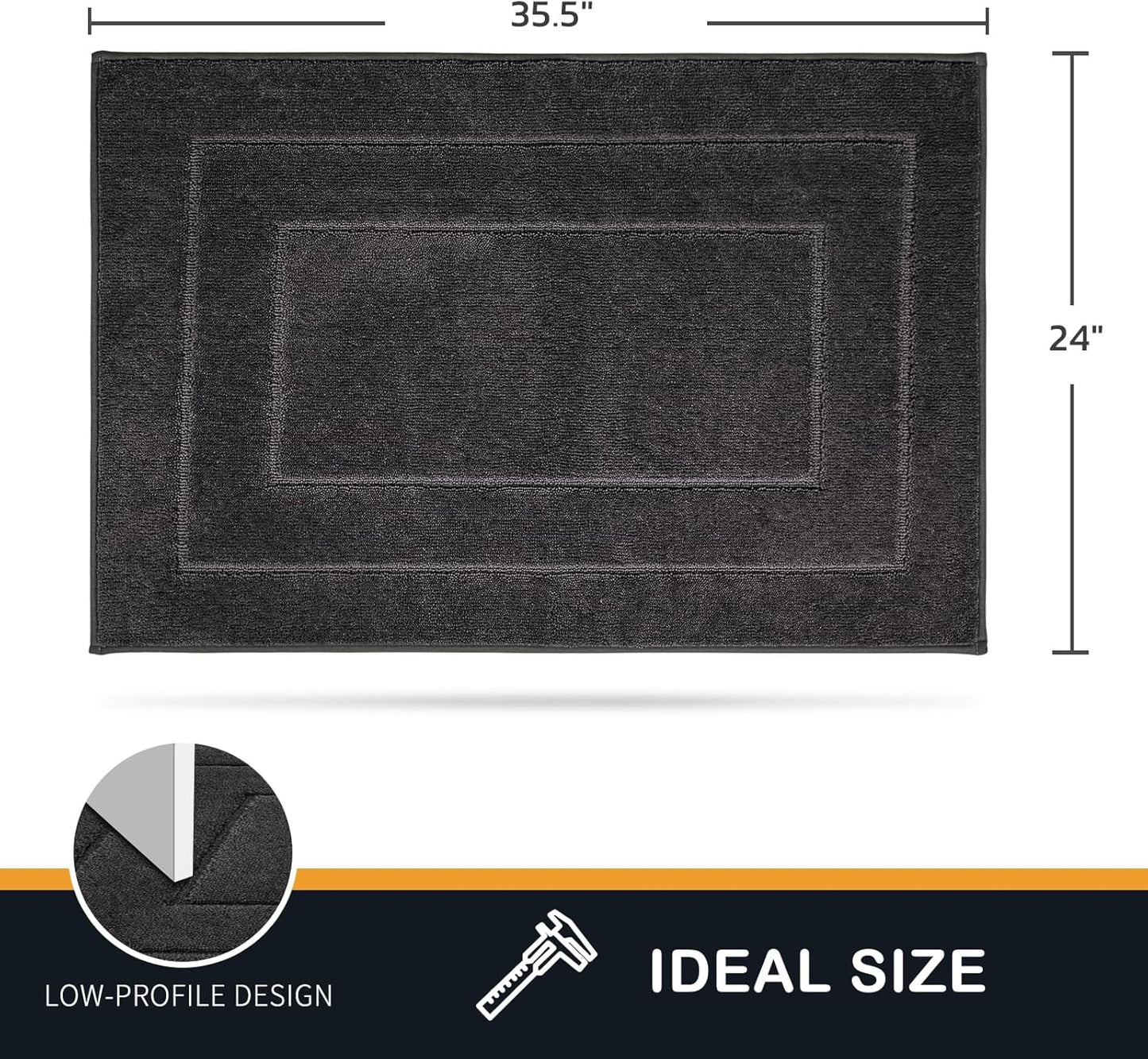 PURRUGS Dirt Trapping Door Mat 24" x 35.5", Non-Slip/Skid Machine Washable Entryway Rug, Dog Doormat, Super Absorbent Welcome Mat for Muddy Wet Shoes and Paws, Charcoal