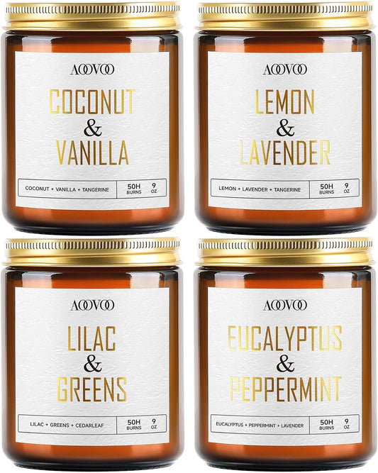 AOOVOO Eucalyptus/Vanilla/Lilac/Lavender Candles - 36 oz Scented Candles, Aromatherapy Candle, Soy Candle for Home Scented