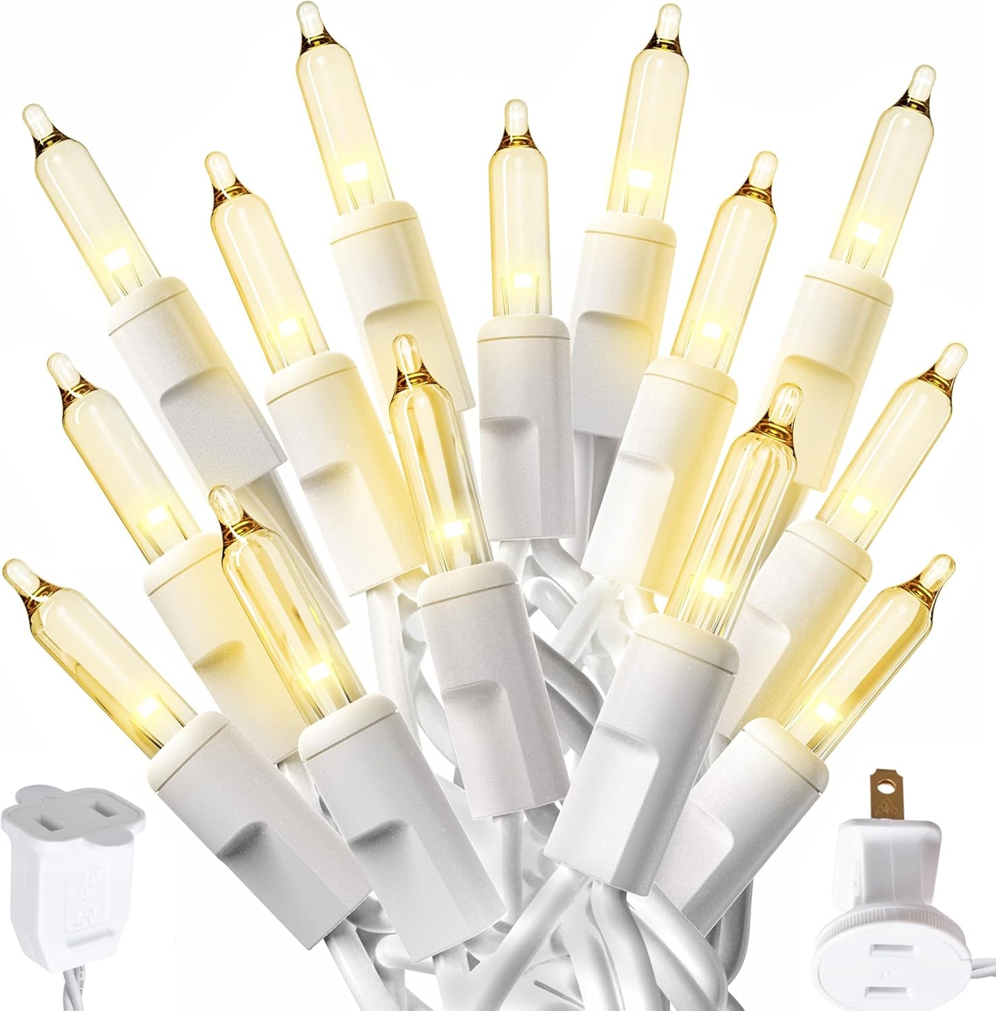 PREXTEX 100-Count Warm White Christmas Lights - 20 ft Clear StringLights on White Wire - Incandescent Xmas TreeLights for Indoor and Outdoor Decorations