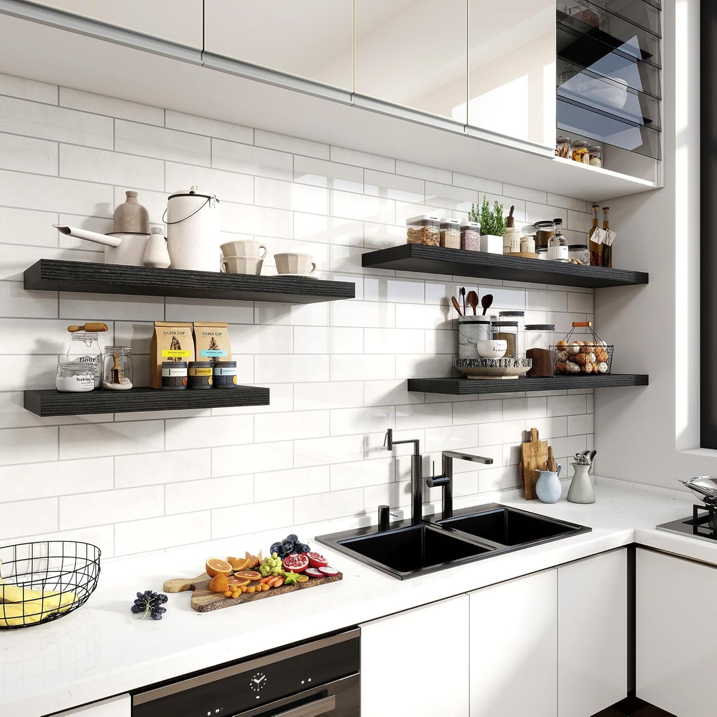 55 Inch Floating Shelves, 11.6 Inch Deep Floating Shelves for Wall, Floating Shelf with Invisible Brackets, Deep Shelves for Bathroom, Bedroom, Living Room, 1 Pack, Black