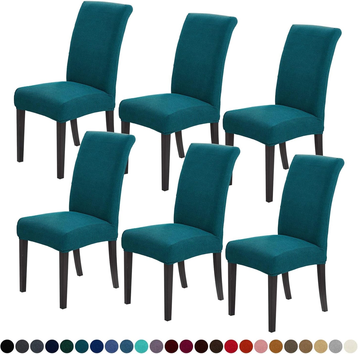 Joccun Chair Covers for Dining Room Set of 6, Dining Chair Slipcovers Stretch Dining Room Chair Covers Seat Protector,Washable Parsons Chair Cover for Home,Banquet(Peacock Blue,6 Pack)