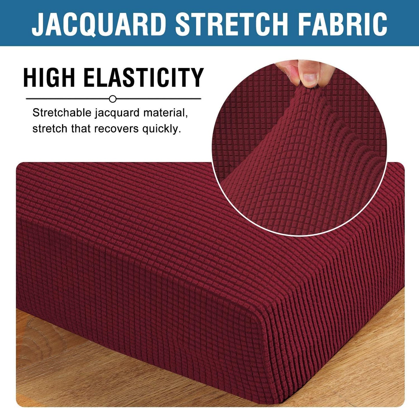 H.VERSAILTEX Super Stretch Individual Seat Cushion Covers - Sofa & Couch Cushion Slipcover Sets - Thick Jacquard Textured Twill Fabric (3 Piece XL Sofa Cushion Covers, Burgundy Red)
