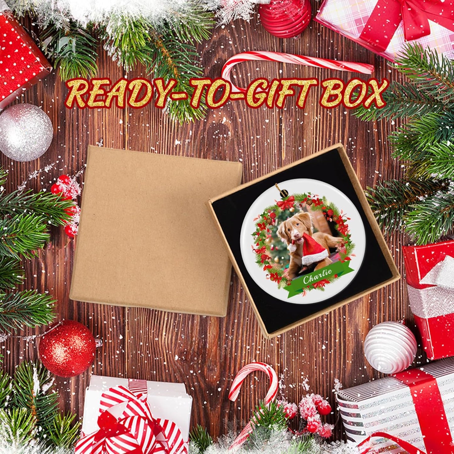 Personalized Dog Photo Christmas Ornament 2025, Ceramic Custom Pet Memorial Ornament Xmas Gifts for Christmas Trees Decorations