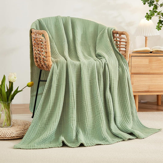 EMME Cotton Blanket Twin XL for Bed Soft Muslin Blankets 66"x90" Lightweight Breathable Layering Bedspread Coverlet All Season Gauze, Sage Green