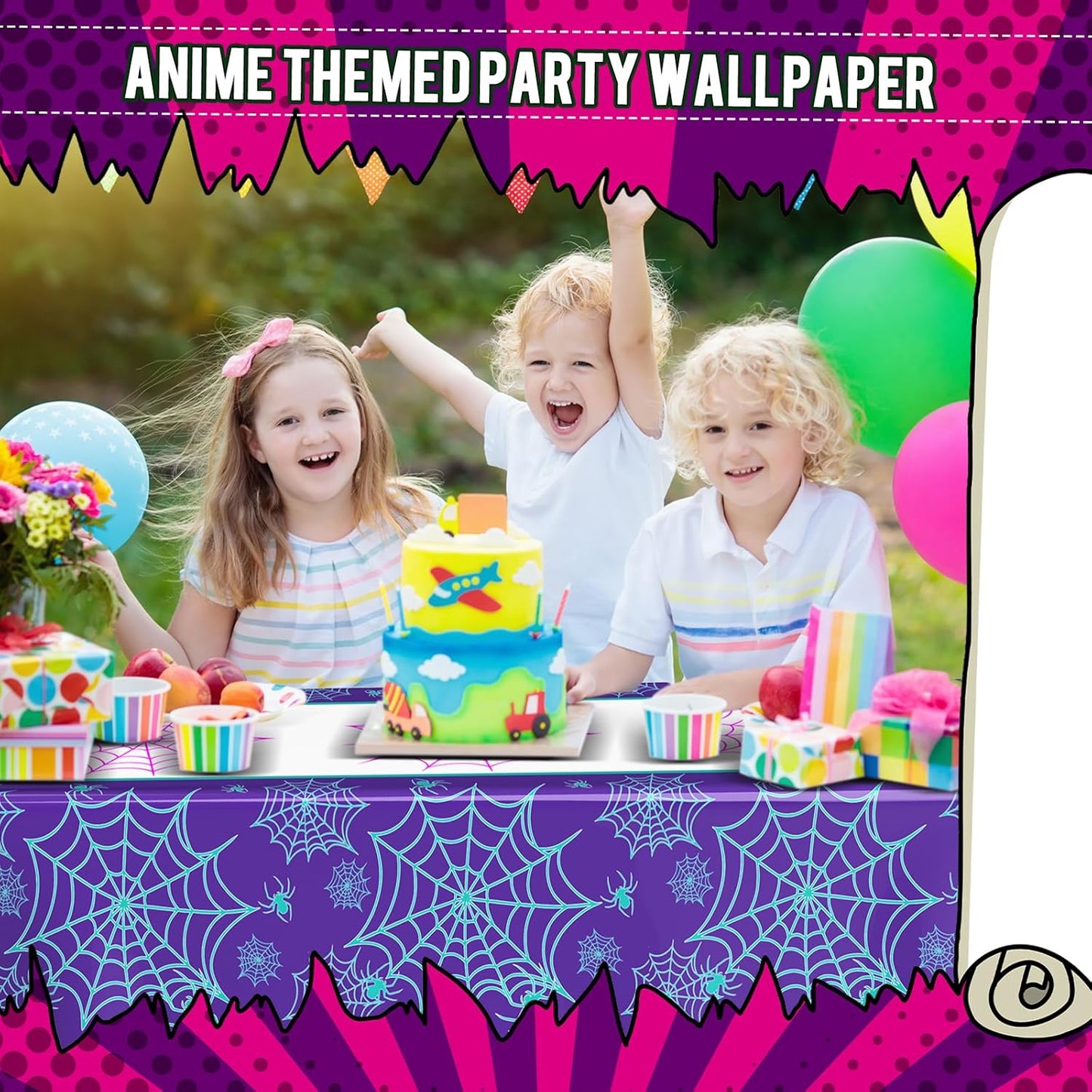 Oudain 3 Pack Spider Theme Birthday Decorations Halloween Purple Black Red Pink Green Web Ghost Bat Tablecloth Cartoon Table Cover Party Favor for Birthday (Purple,Spider)