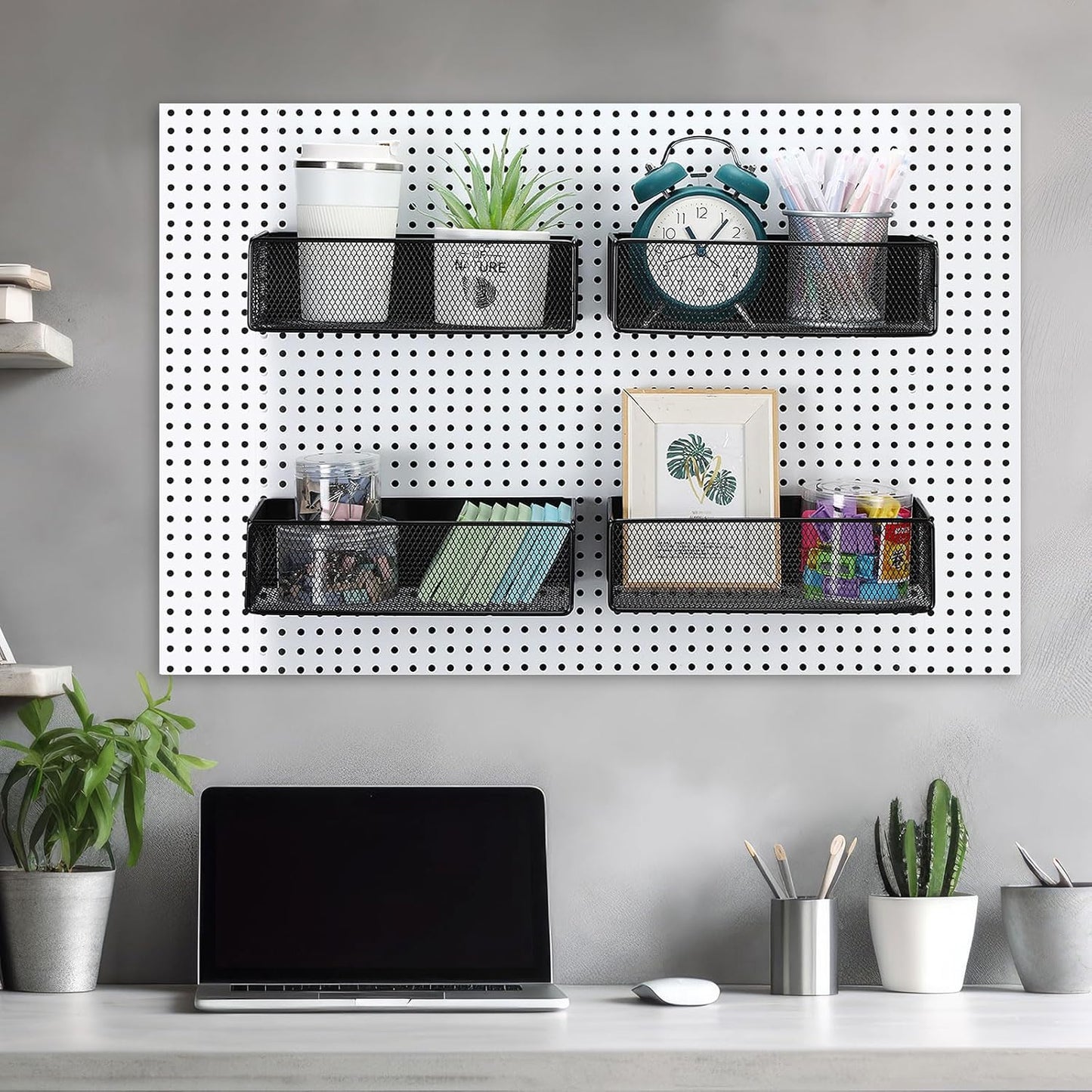 Tioncy 4 Pcs Magnetic Storage Bin Magnetic Locker Organizer for Pegboard Refrigerator Shelves Basket Container Wire Storage Holder for Kitchen Home Whiteboard(Black,10.6''l)