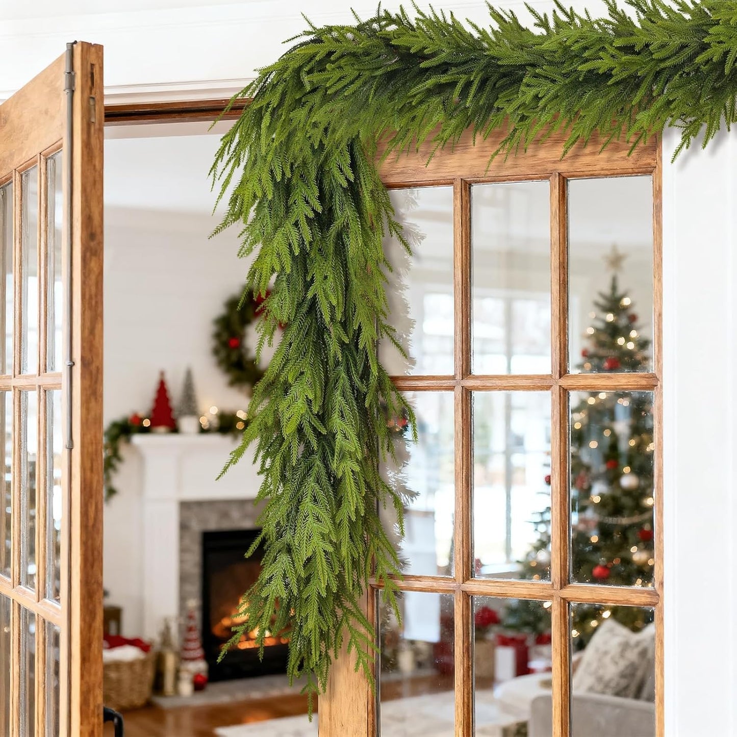 Artificial Norfolk Pine Garland - Faux Christmas Garland Fake Green Garland for Fireplace,Table, Stairs, Mantle, Window,Indoor Outdoor,Home,Holiday Decor (1 PCS,16 FT)