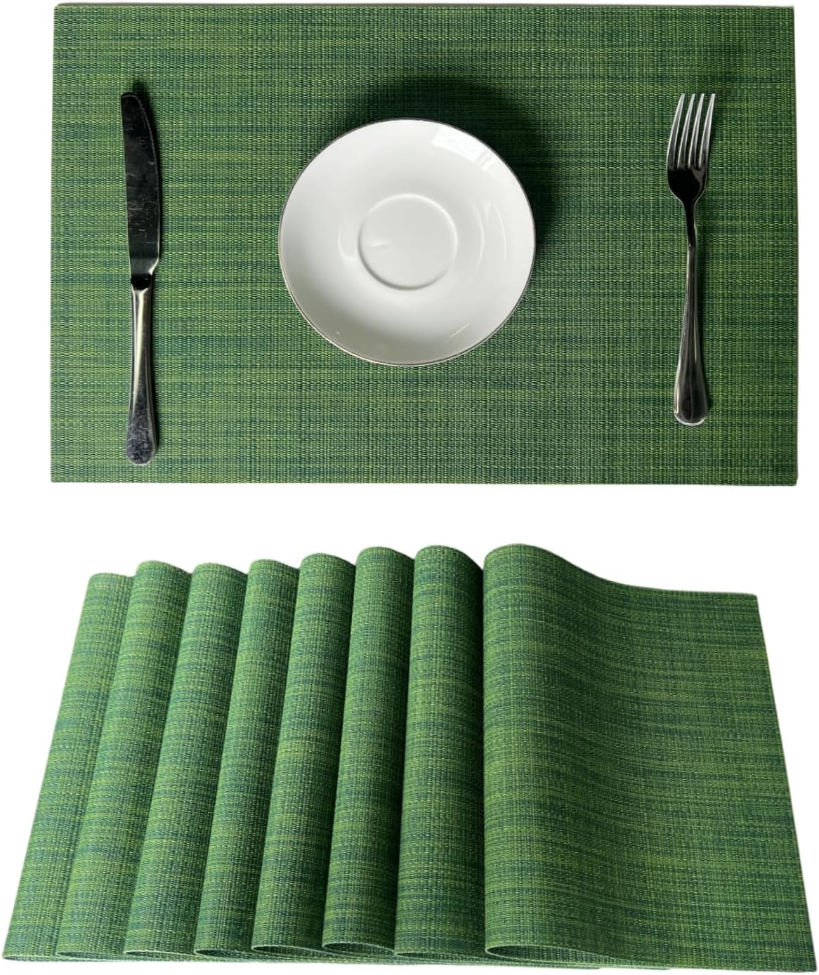 WAZAIGUR Placemats Set of 8 for Dining Table Heat-Resistant Washable Place Mats Woven Vinyl Kitchen Table Mats Easy to Clean,Hunter Green