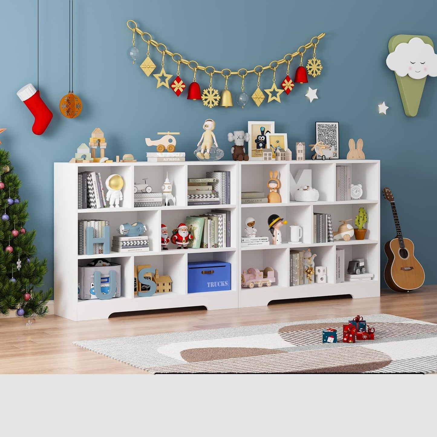 Book Shelf Set of 2, 8 Cubes Storage Organizer, 3-Tier Open Bookshelf Wooden Bookcase, Freestanding White Bookshelf Cube Shelf for Bedroom, Living Room