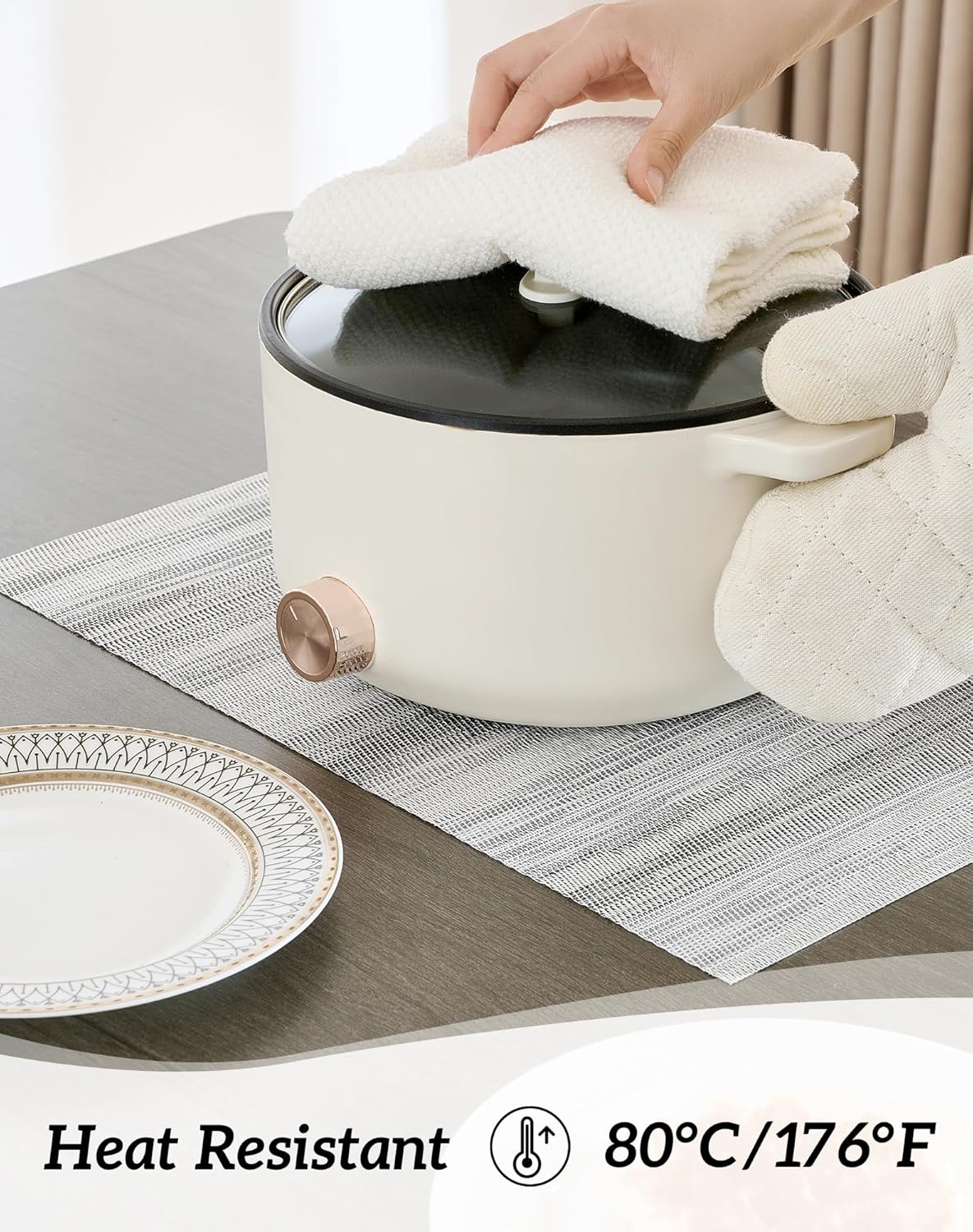 Leetaltree Lightsteel Black Placemats Set of 12 - Heat Resistant Non-Slip Place mats for Dining Table, Washable Durable PVC Vinyl Woven Table Mats (Lightsteel Black, 12)