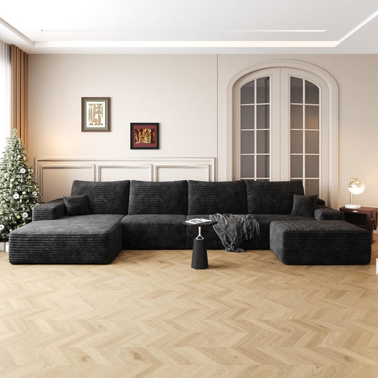 136" Sectional Couches for Living Room Modern Modular Sofa with L-Shape Couchs Upholstered Boneless Couch Deep Seat Sectional Couch with Chaise (Black, Left Facing Chaise+3Seaters+Ottoman)