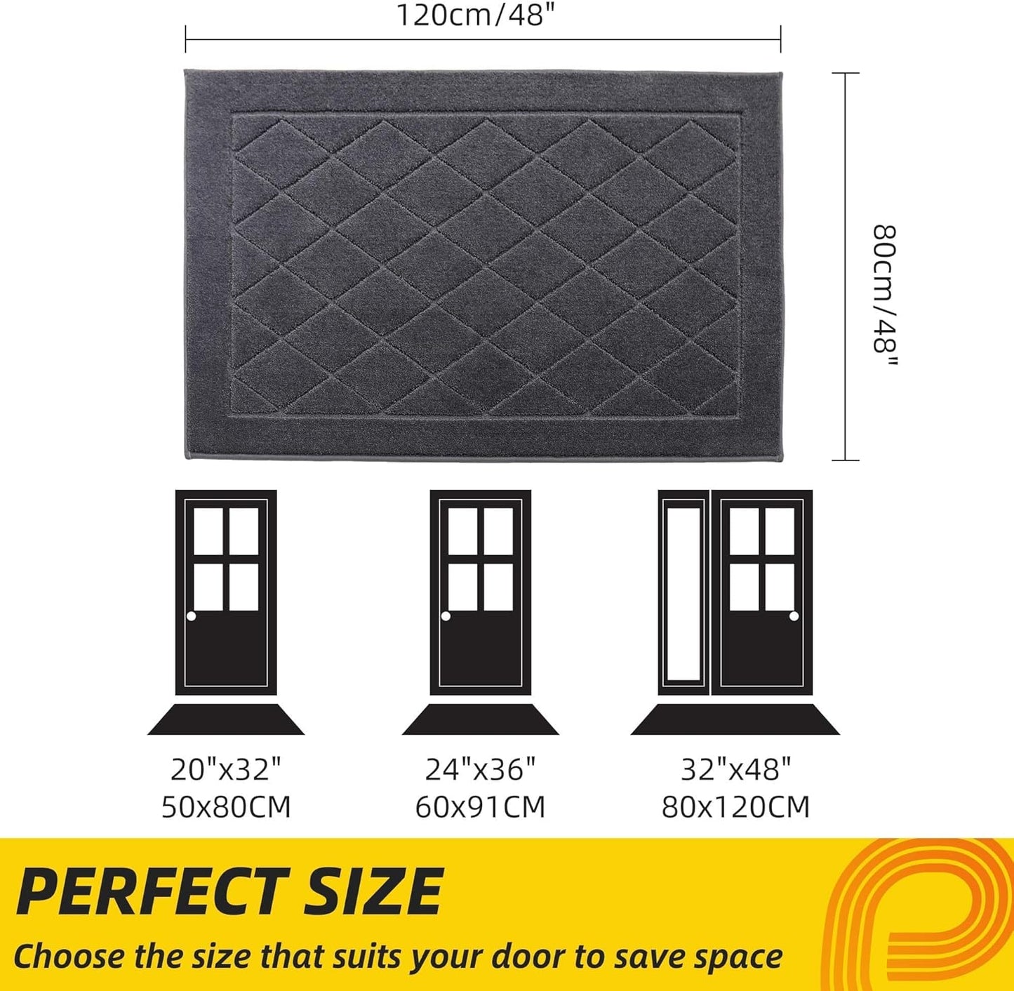 JSEI Dirt Trapper Door Mat 32"x48", Non-Slip Washable Entryway Mats, Dog Door Mat, Stain Resistant and Absorbent Floor Mats, Low Profile Welcome Mat for Front Back Door, Dark Grey