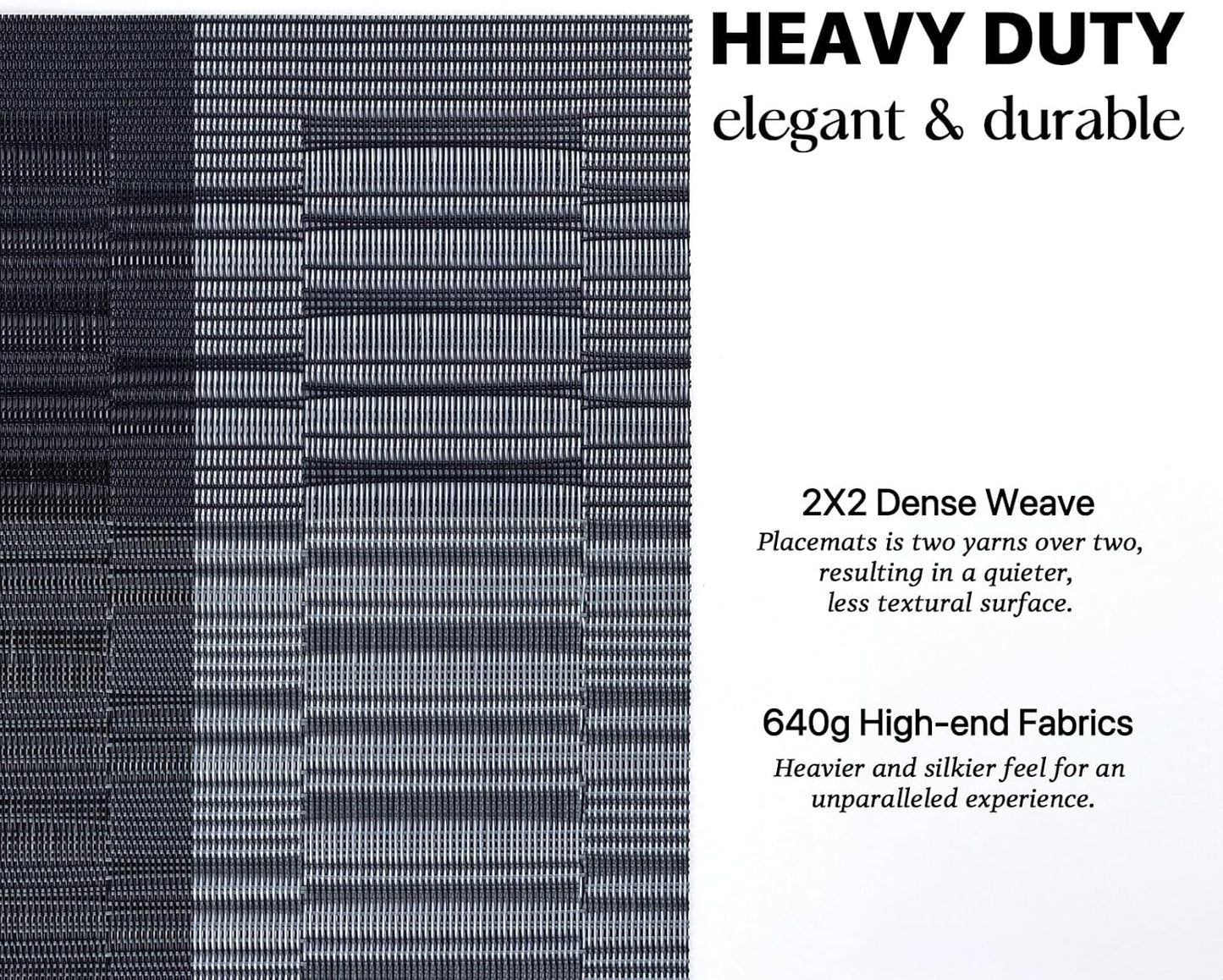 LEXMORE Placemats Set of 6 Vinyl/Plastic Woven Place Mats for Kitchen Table Indoor/Outdoor Washable Placemat Wipeable Dining Table Mats(Silver Gray Black)