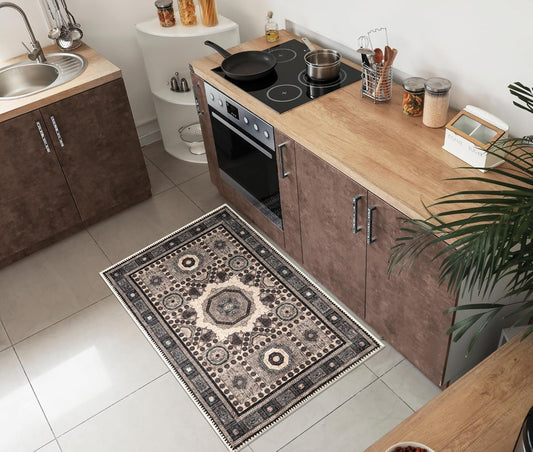 Keen Home Design 2x3 Rug - Machine Washable Entry Rug with Non-Slip Backing, Ideal for Enteryway, Kitchen, Bathroom, Laundry Room - Vintage, Easy Clean, Durable, Low Pile Rug - (2' x 3')