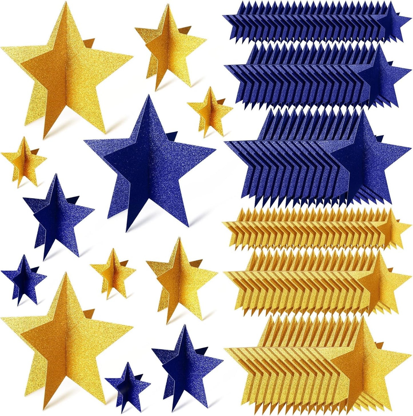 45 Pcs 3D Star Centerpieces Movie Night Decorations for Table in 3 Sizes Hanging Supplies for Red Carpet Film Show Theme Birthday New Year Party First Day of School Table Decor(Blue, Gold)